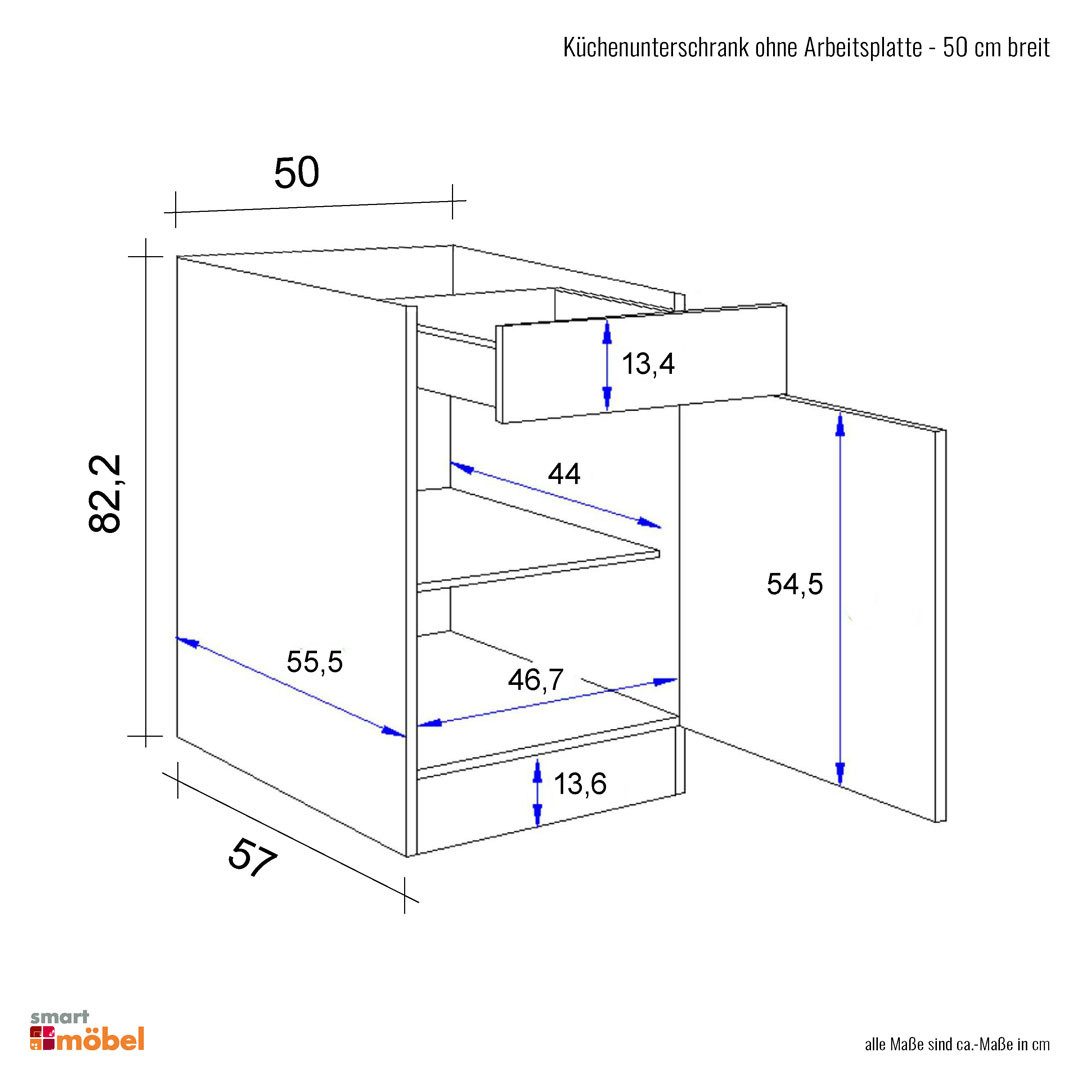 Flex-Well Unterschrank Küchenunterschrank ohne Arbeitsplatte - 50 cm breit - Weiß – Nawa – Bild 4 von 5