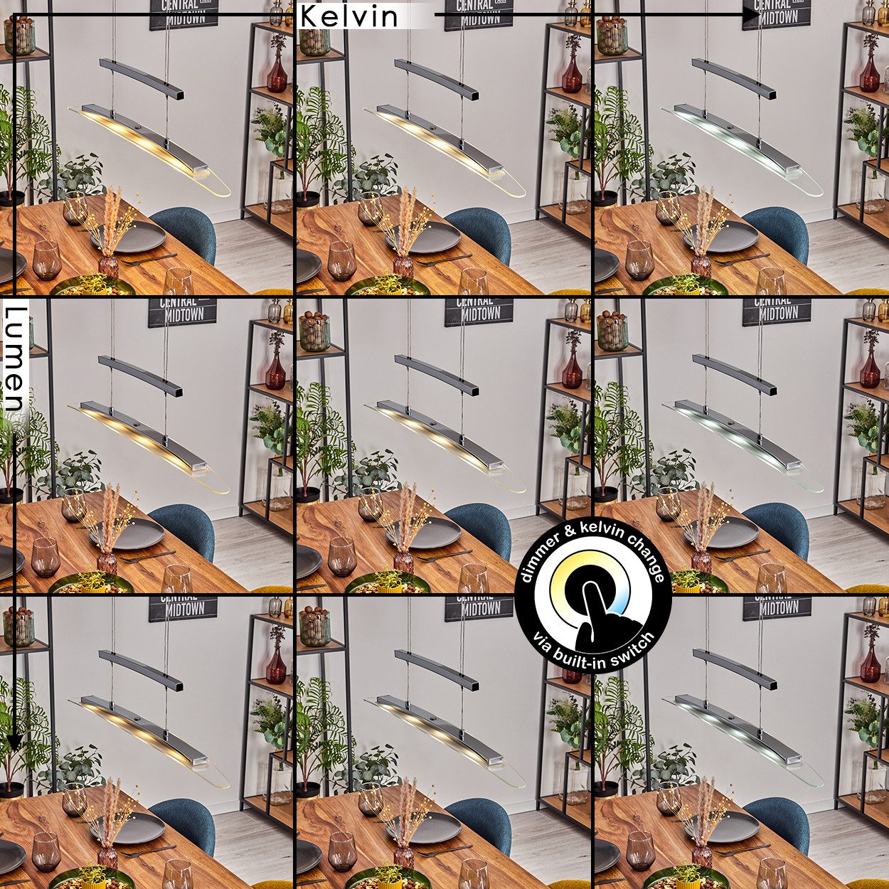 hofstein Pendelleuchte dimmbare Hängelampe aus Metall/Glas in Chromfarben/Klar, LED wechselbar, 3000-6000 Kelvin, moderne Hängeleuchte mit Touchdimmer, Kelvin Change, Höhe max. 154 cm