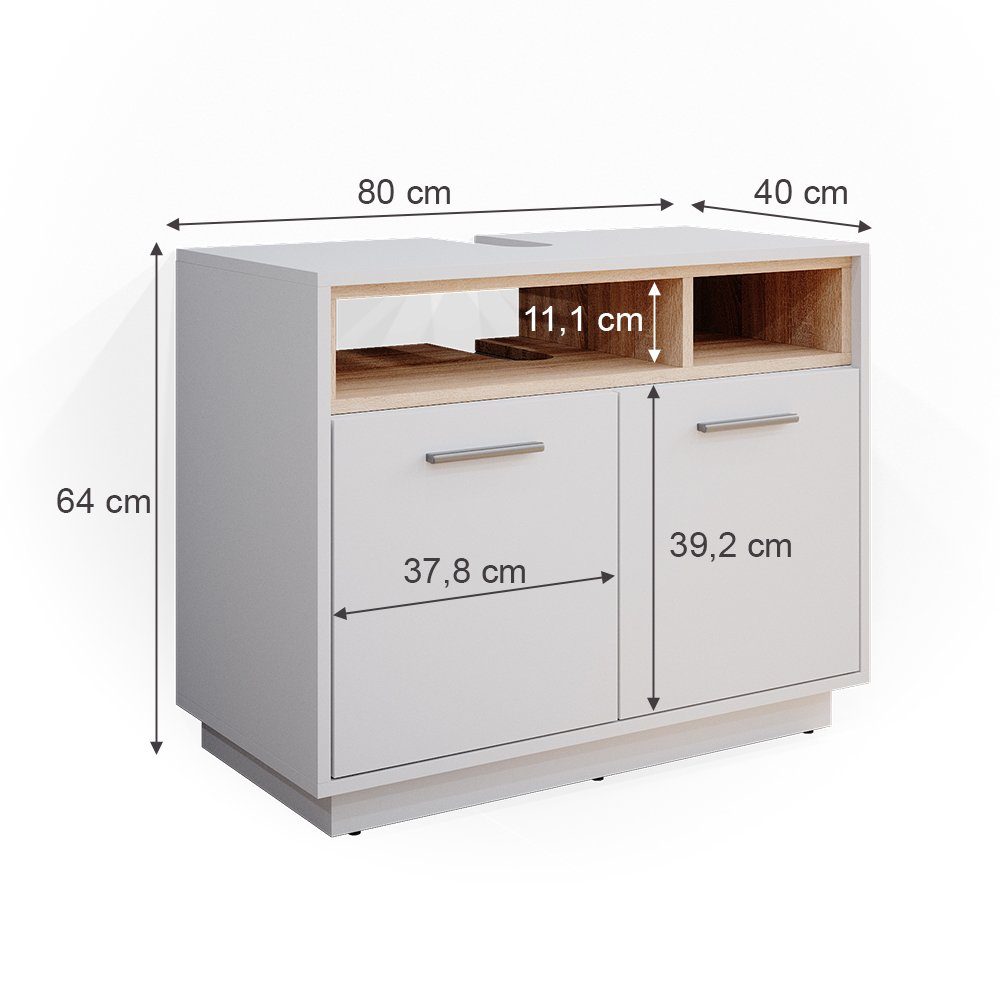 Vicco Waschbeckenunterschrank Beatrice, Weiß/Sonoma, 80 x 64 cm (1-St)