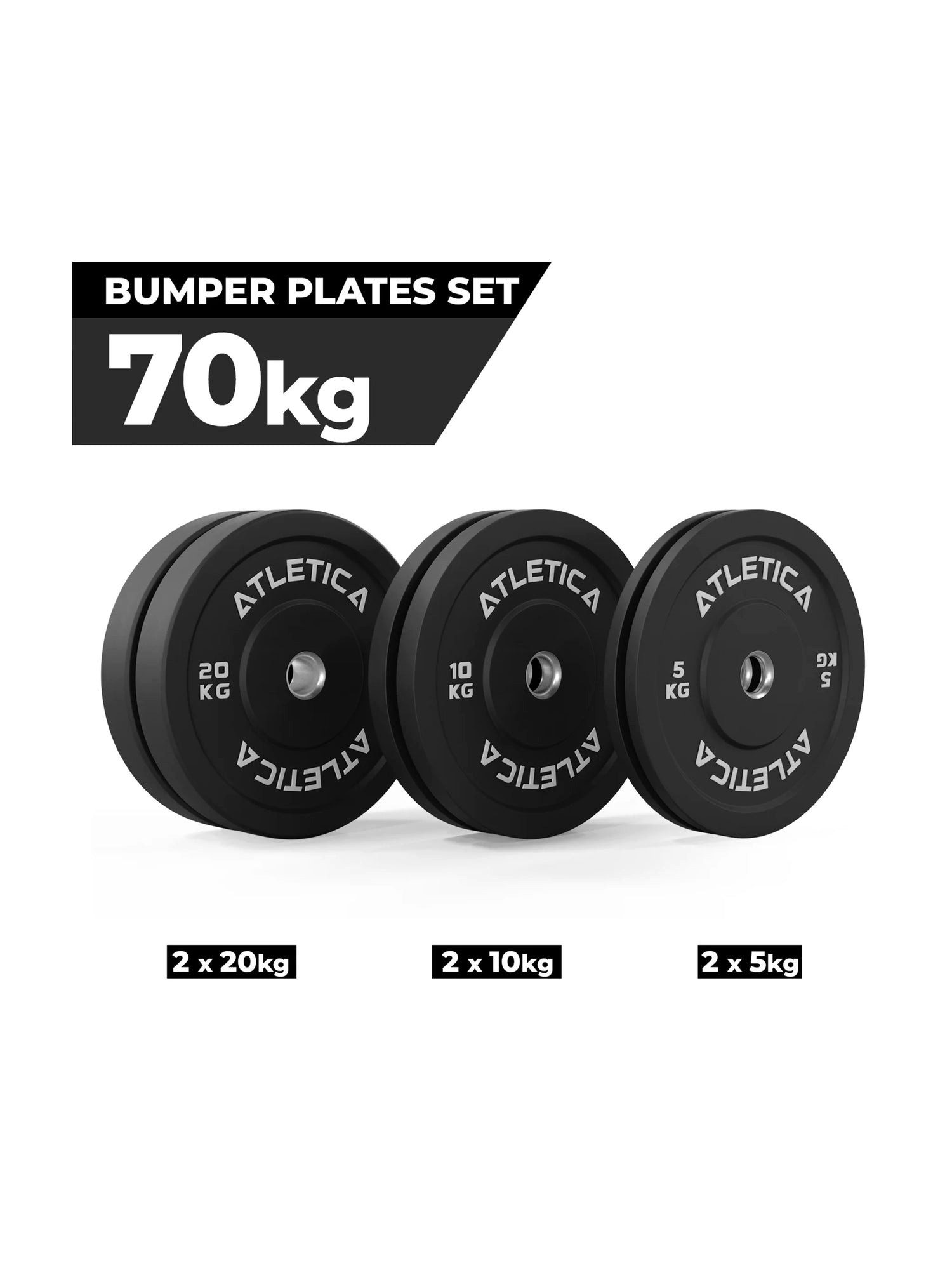 ATLETICA Hantelscheiben Bumper Plates Set, 70 kg