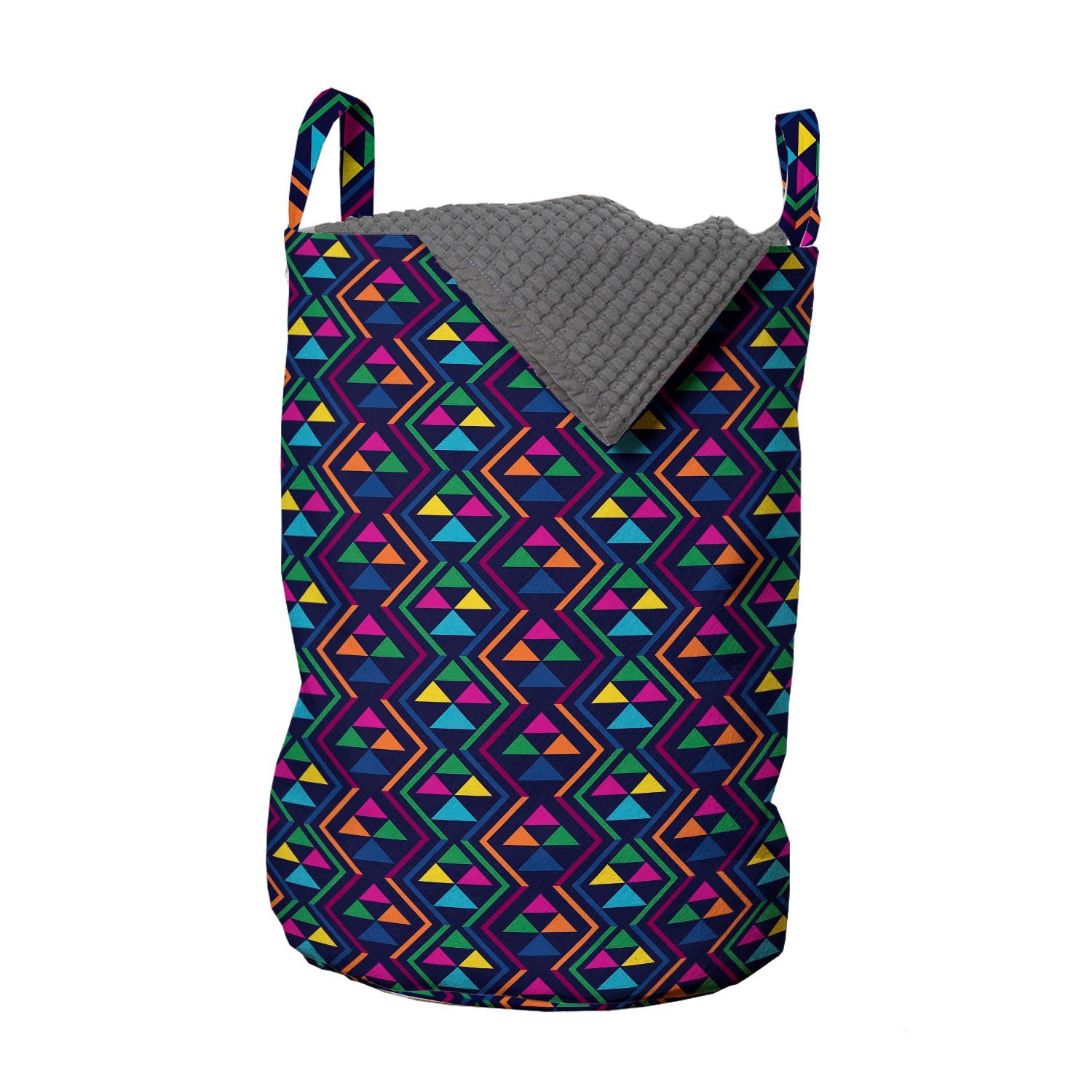 Abakuhaus Wäschesäckchen Wäschekorb mit Griffen Kordelzugverschluss für Waschsalons, geometrisch Triangles und Zigzags