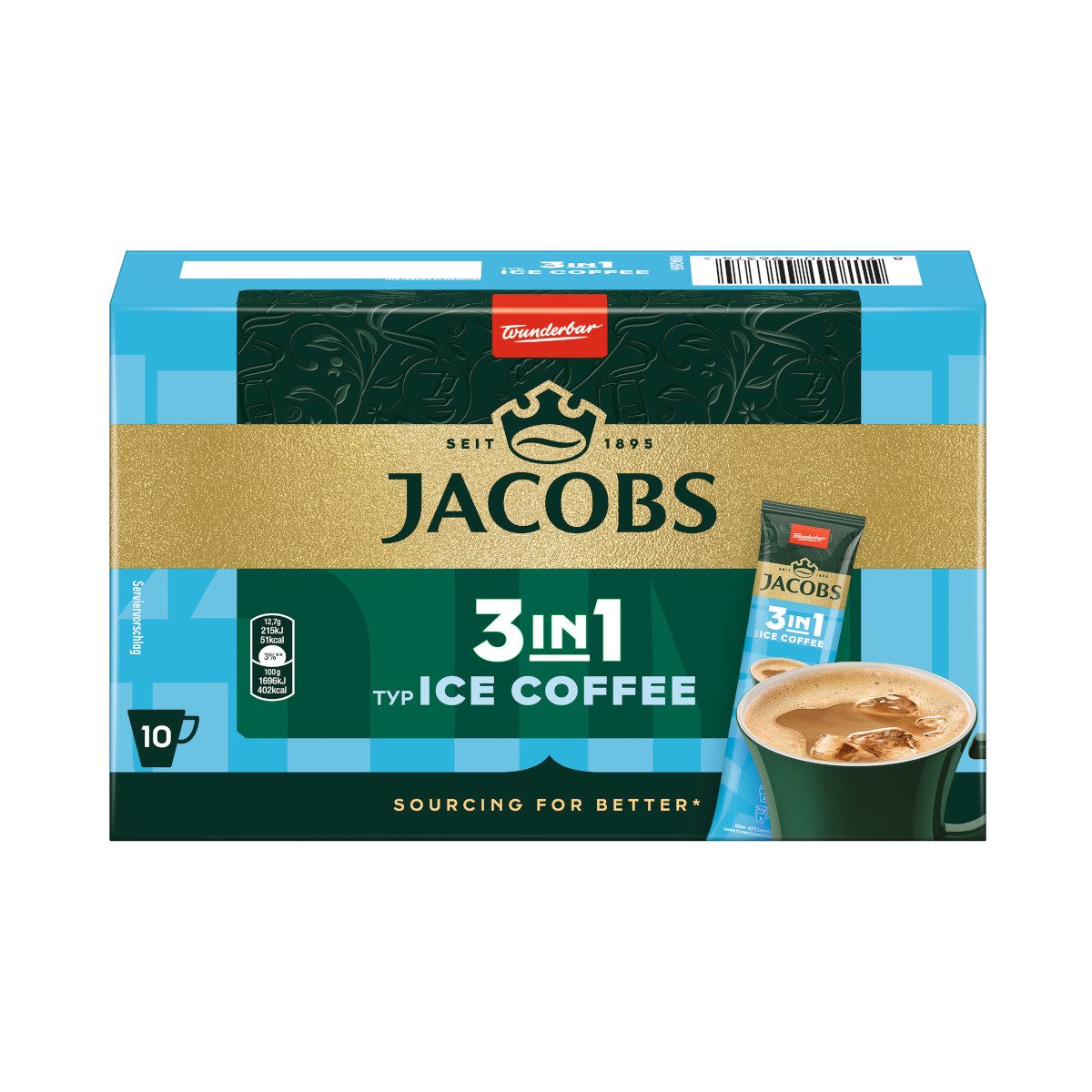 JACOBS Kaffee, Jacobs Instantgetränk 3 in 1 Typ Ice Coffee 10x12,7g Packung 127g