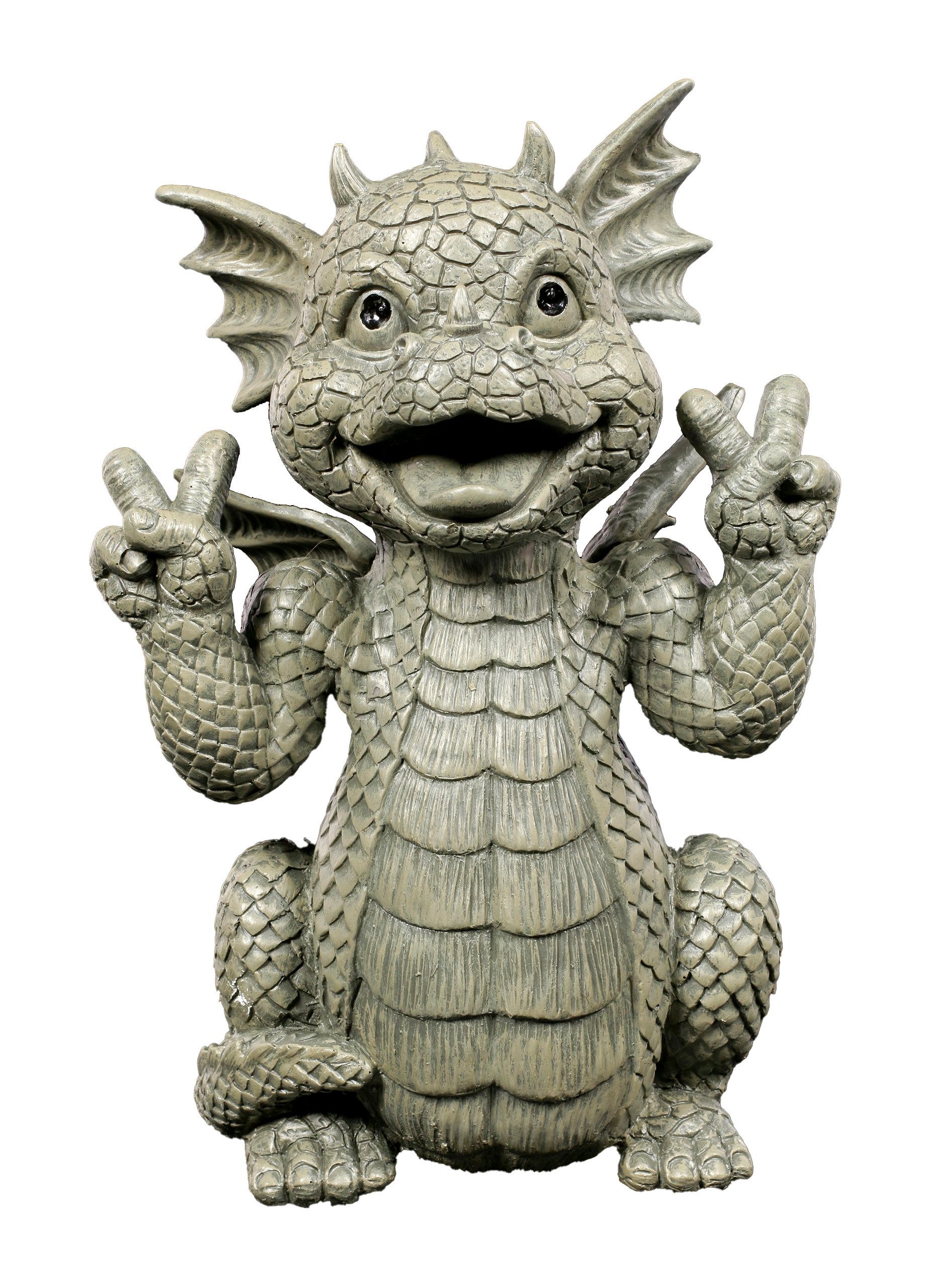 Figuren Shop GmbH Gartenfigur Gartenfigur Drache - Peace - Frieden Gartendekofigur