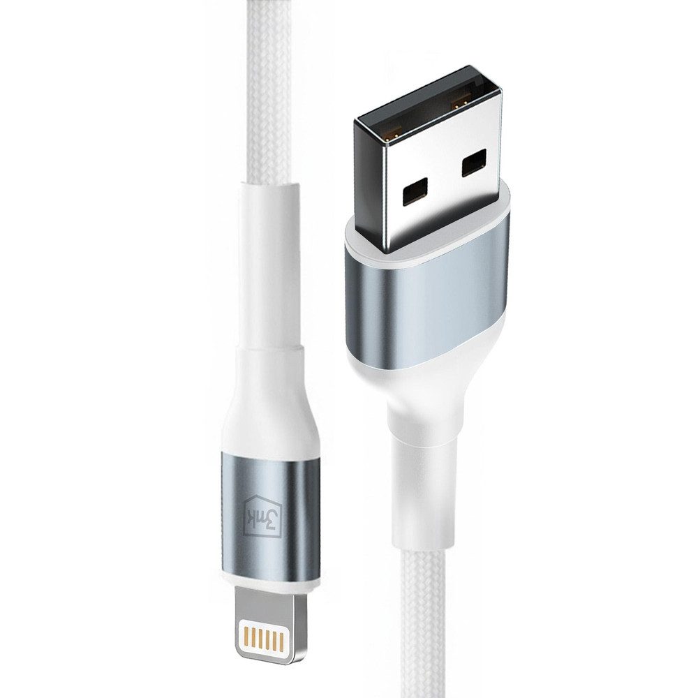 3MK Ladekabel Datenkabel Nylonkabel Lightningkabel, USB-A, Lightning (200.0 cm), Nylongeflecht, Aluminiumstecker, 12W, USB 2.0