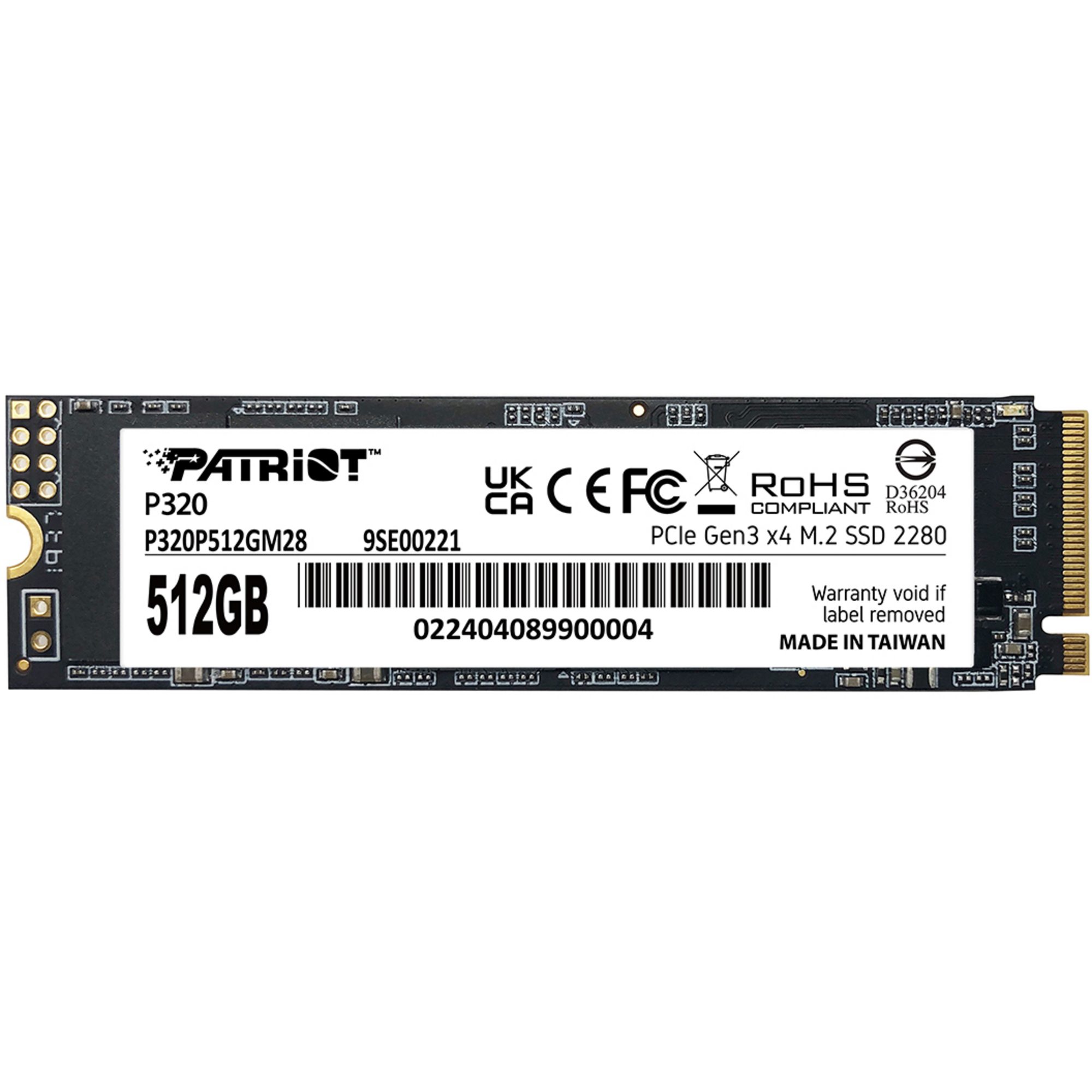 Patriot Patriot P320 512 GB, SSD, (PCIe 3.0 x4, NVMe 1.3, M.2 2280) interne SSD (512 GB) M2" 3.000 MB/S Lesegeschwindigkeit, 2.200 MB/S Schreibgeschwindigkeit, PCIe 3.0 x4, NVMe 1.3, M.2 2280