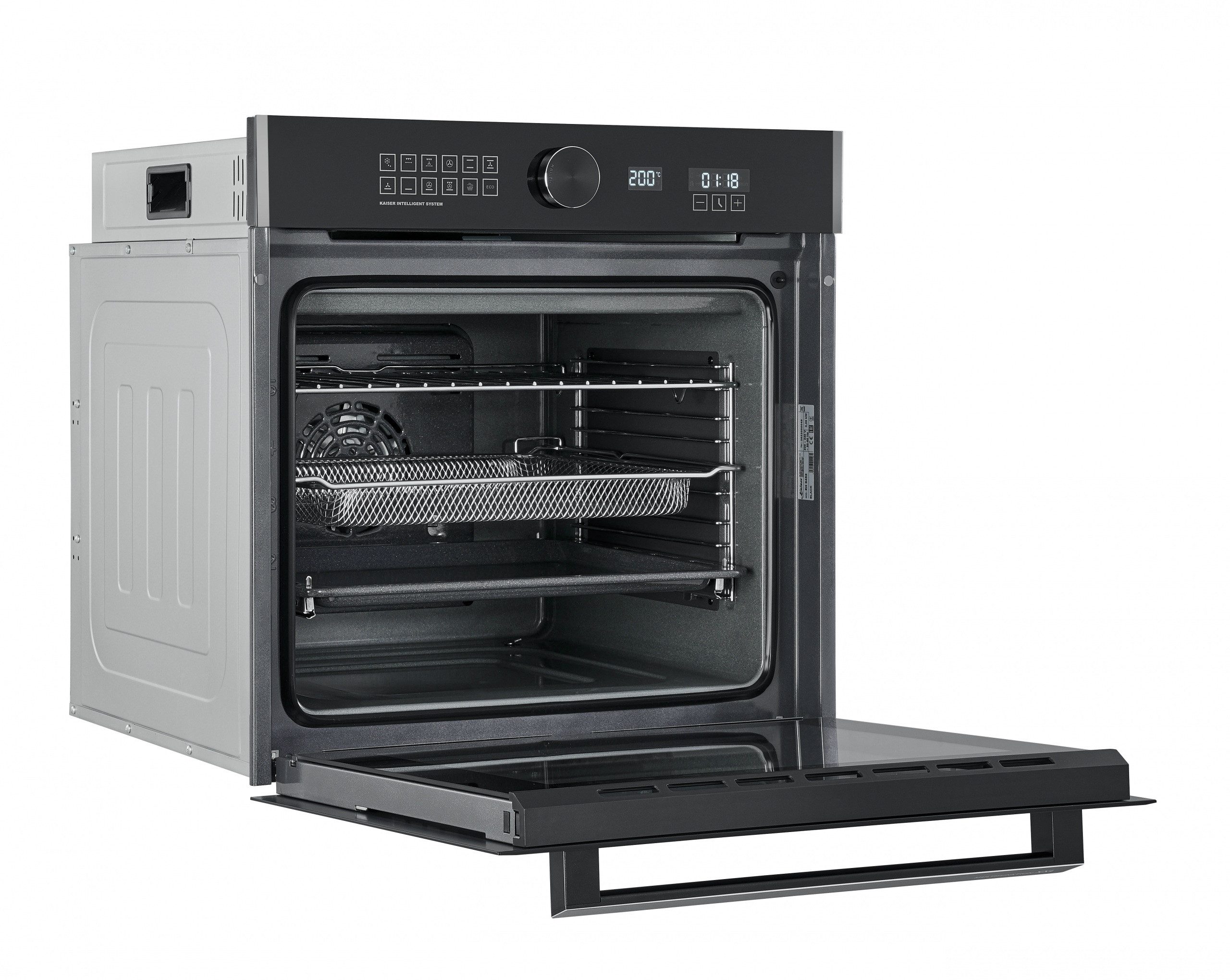 Kaiser Küchengeräte Backofen-Set Herd Set Autark Einbau Elektrobackofen XXL 79L Air Fry Pizzastein Heißluftsystem Selbstreinigung Schwarz +Induktions-Kochfeld 60 cm FREE ZONE mit 2 FLEX Induktions-Zonen EH 6452+KCT 61 FI, mit 1-fach-Teleskopauszug