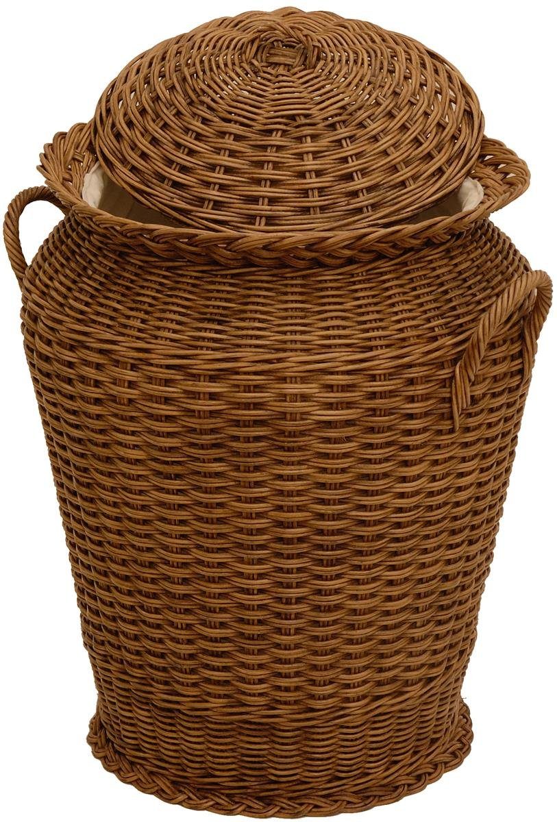 Krines Home Wäschetonne Wäschekorb Wäschetonne Wäschesammler Ø 50 cm aus echtem Rattan, rund mit Deckel und Inlett – Bild 3 von 5