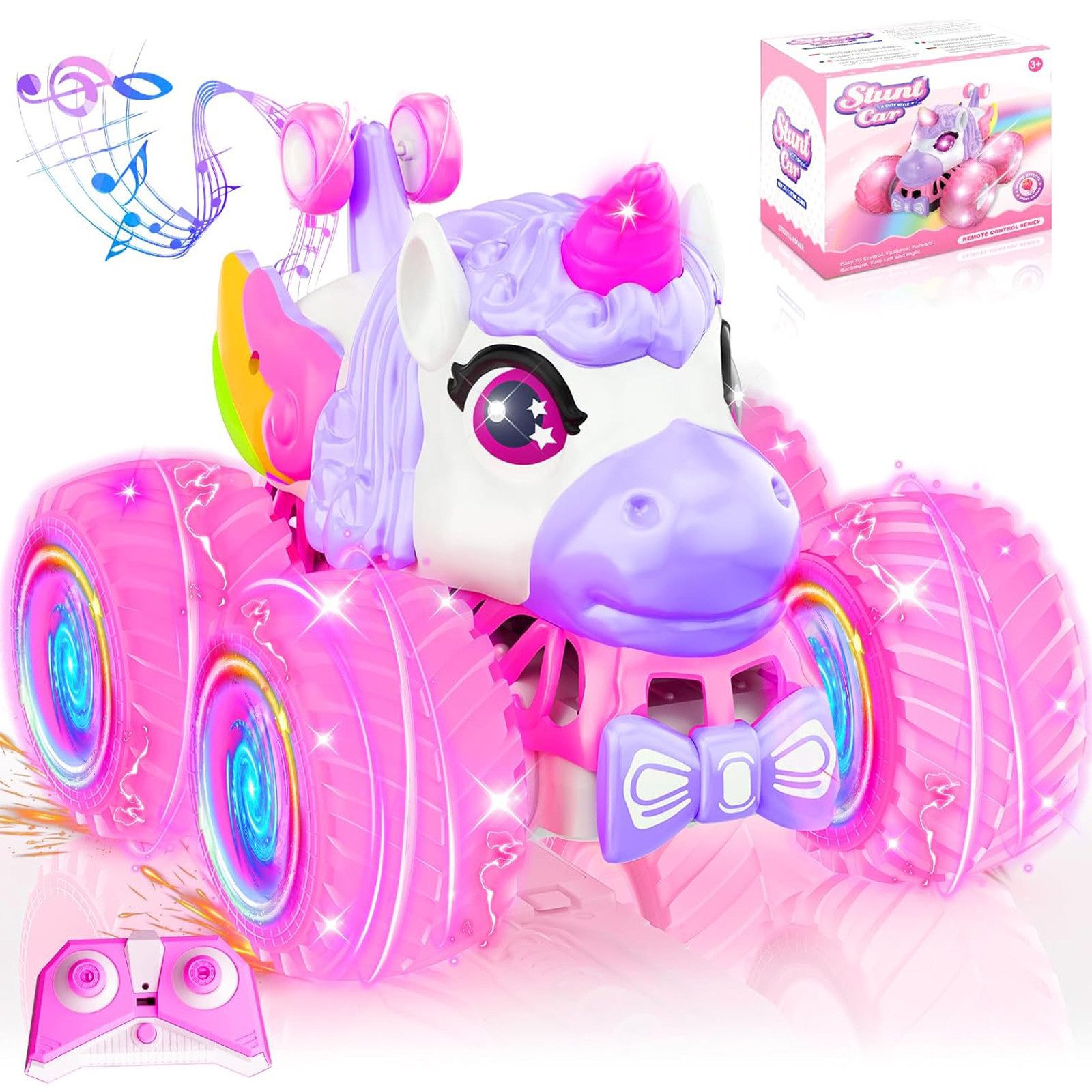 MODFU RC-Auto Ferngesteuertes Einhorn Auto Stunt Spielzeugauto (4WD Kinder Spielzeugauto, 1-tlg., 360° Drehungen, Überschläge, mit LED-Licht und Musik), Geschenk Mädchen Jungen 3–12 Jahre