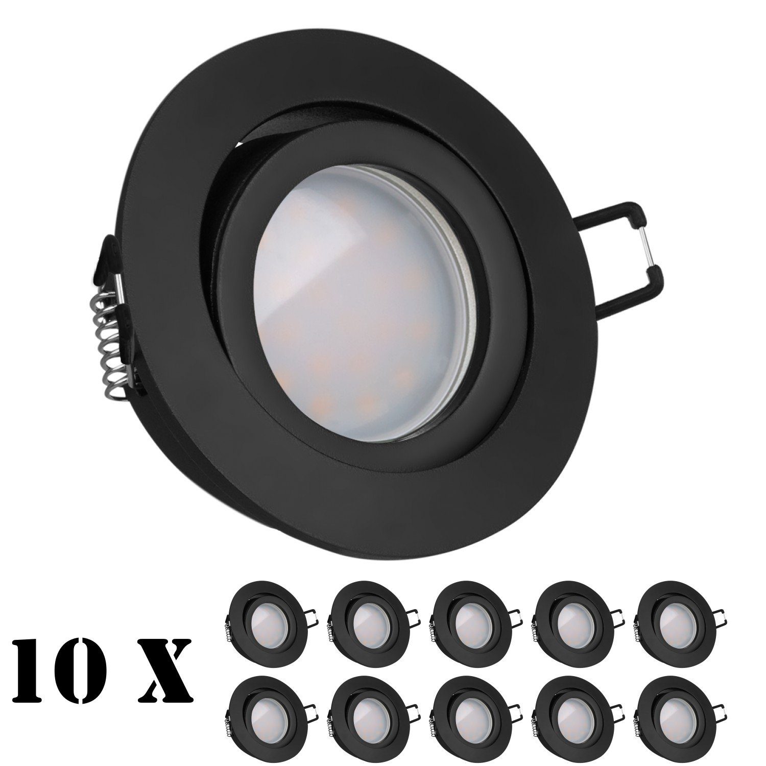 LEDANDO LED Einbaustrahler 10er LED Einbaustrahler Set schwarz matt mit LED GU5.3/MR16 Markenstra
