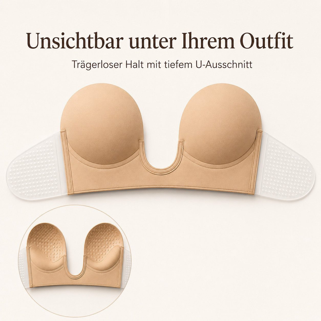 Diyarts Push-up-BH (Push-Up Effekt, trägerlos und rückenfrei) Selbstklebender Silikon BH – unsichtbarer Halt für rückenfreie Outfits
