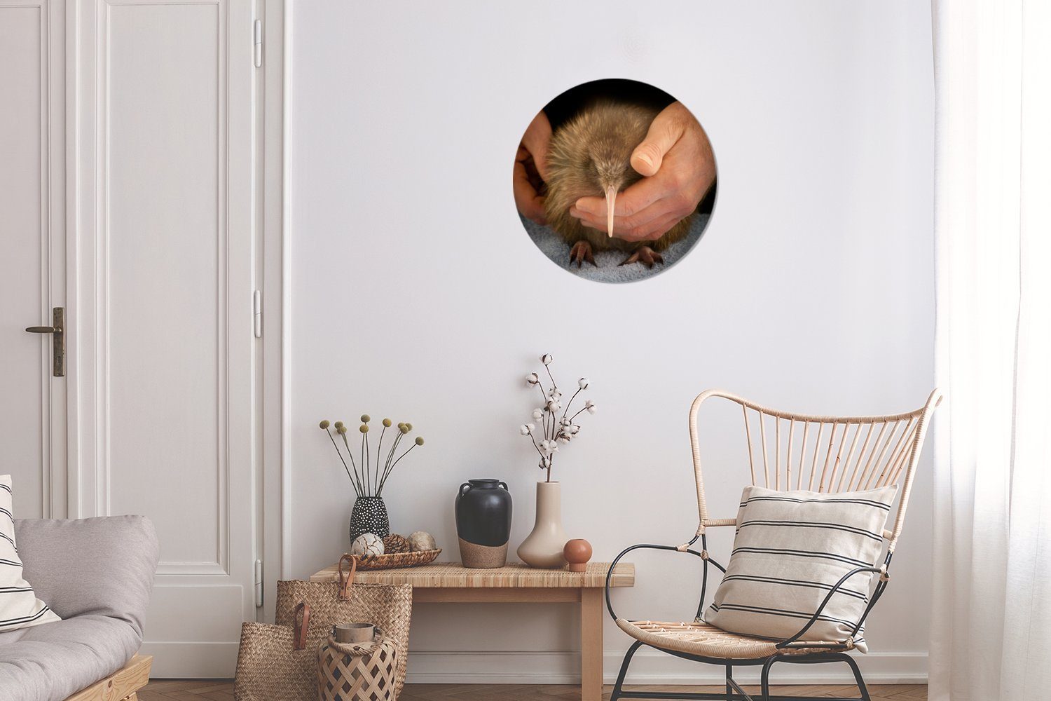 Forex, in cm St), Wohnzimmer, den Kreis Wanddekoration 30x30 (1 Gemälde Händen, Rundes MuchoWow Kiwi-Vogel Wandbild,