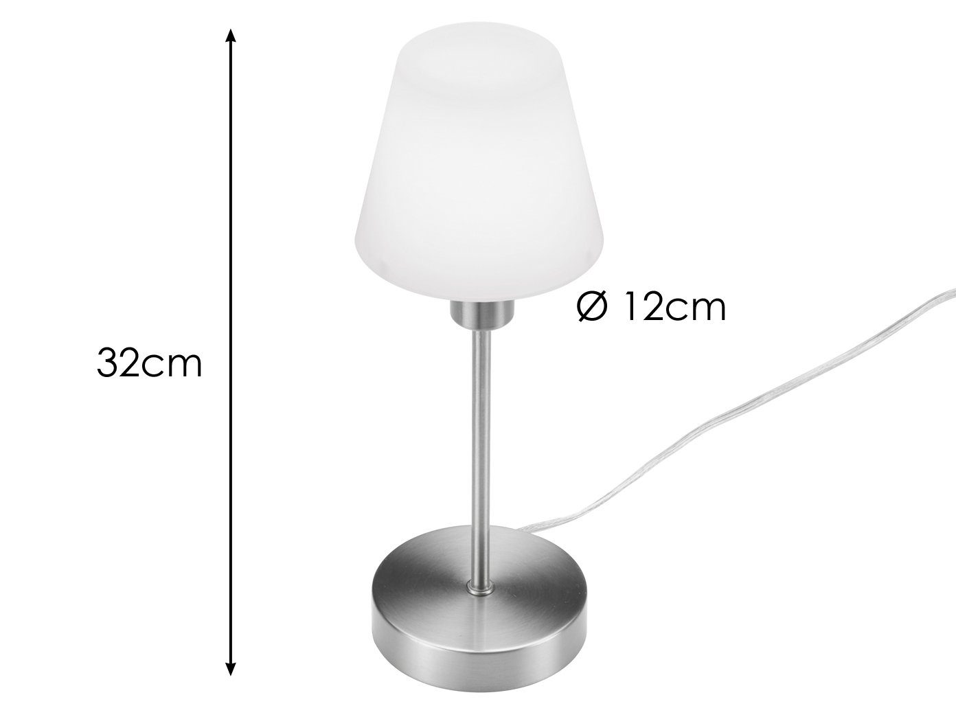 Bett & Glas-Schirm Dimmfunktion, Tischleuchte, meineWunschleuchte mit Lese-Lampe Treppenhaus Metallfuss fürs Leuchtmittel, kleine ohne