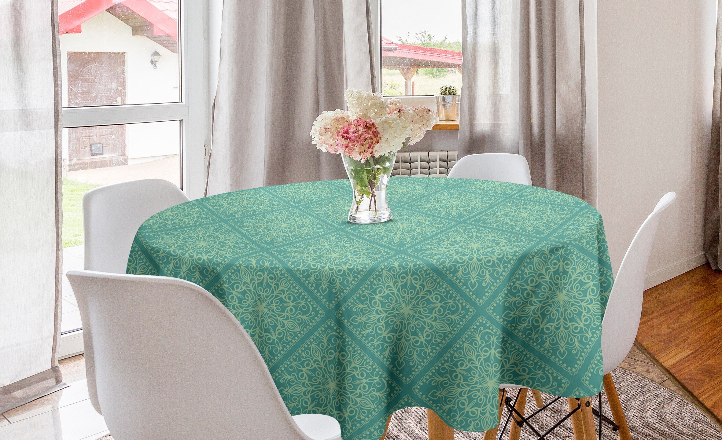 Abakuhaus Tischdecke Kreis Tischdecke Abdeckung für Esszimmer Küche Dekoration, Mandala Monochrome und traditionell | Tischdecken