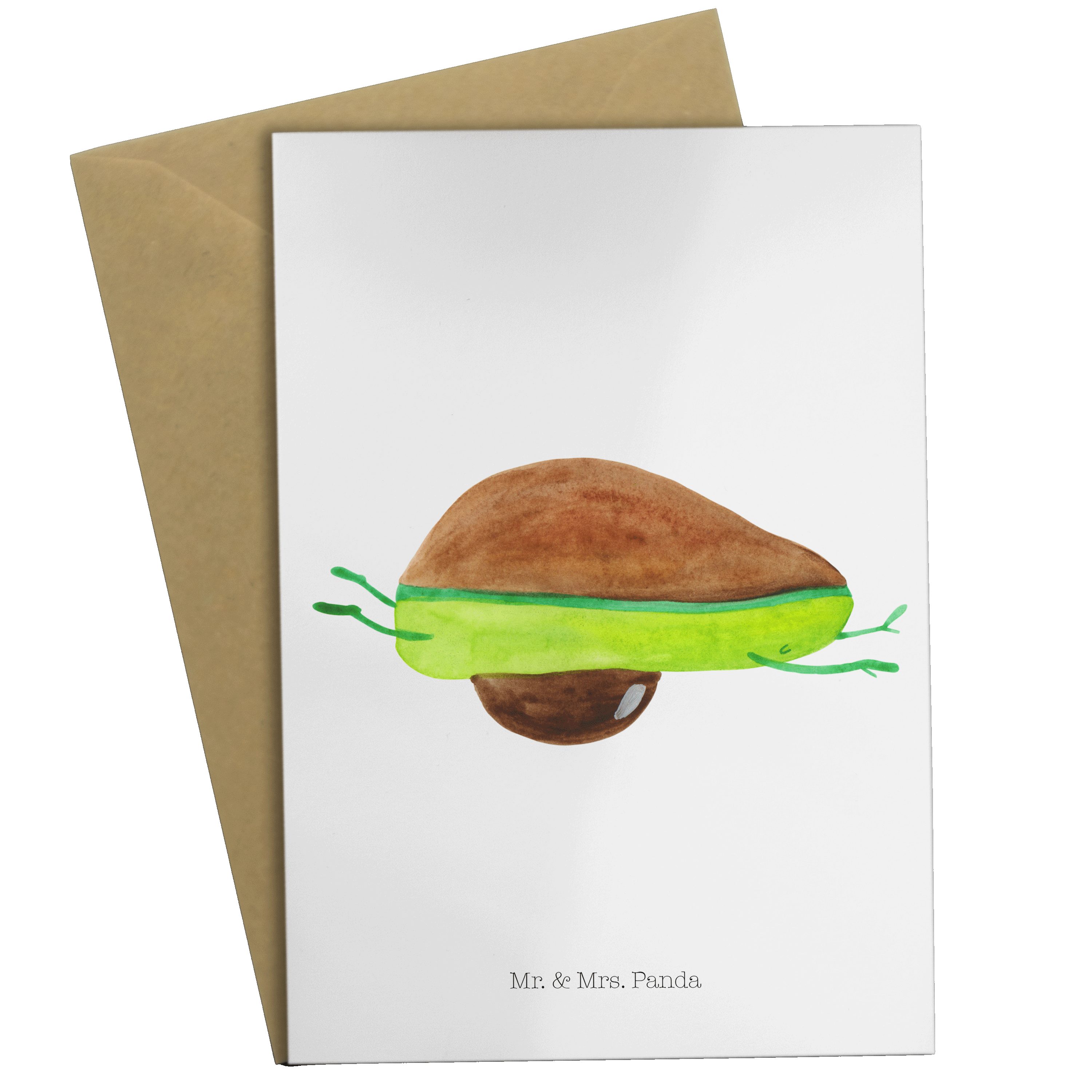 Mr. & Mrs. Panda Grußkarte Avocado Yoga - Weiß - Geschenk, Hochzeitskarte, Klappkarte, Glückwuns