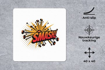 MuchoWow Gaming Mauspad Smash! - Orange - Sprichwörter - Zitate (1-St), Mousepad mit Rutschfester Unterseite, Gaming, 40x40 cm, XXL, Großes
