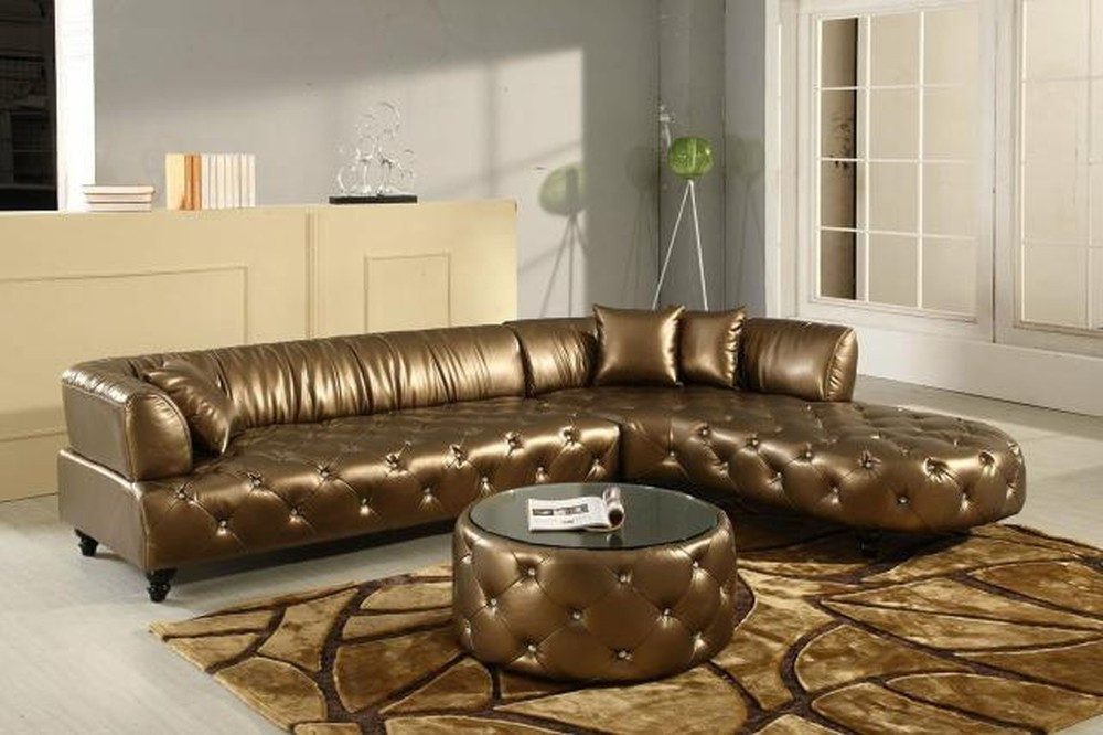 JVmoebel Ecksofa Chesterfield Wohnlandschaft in Gold mit Kunstlederbezug, 1 Teile, Made in Europa