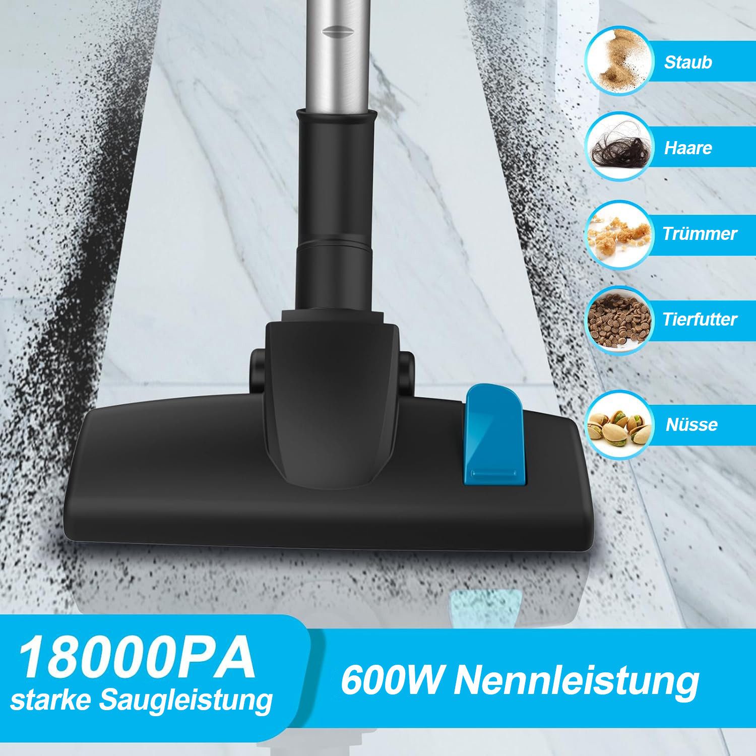INSE Stielstaubsauger I5, 600 W, beutellos, 18KPa Saugleistung, 6M Kabel, 2-in-1-Bodenbürste, 1 L Staubbehälter