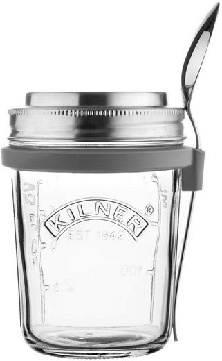 KILNER Vorratsglas, Glas, Edelstahl, (1-tlg), für Jogurth, Quark, inkl. Edelstahllöffel, 350 ml