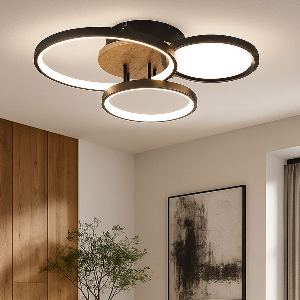 GLOBO LIGHTING LED Deckenleuchte, LED-Leuchtmittel fest verbaut, Warmweiß, Deckenleuchte Wohnzimmerlampe LED MDF Ringe Deckenleuchte