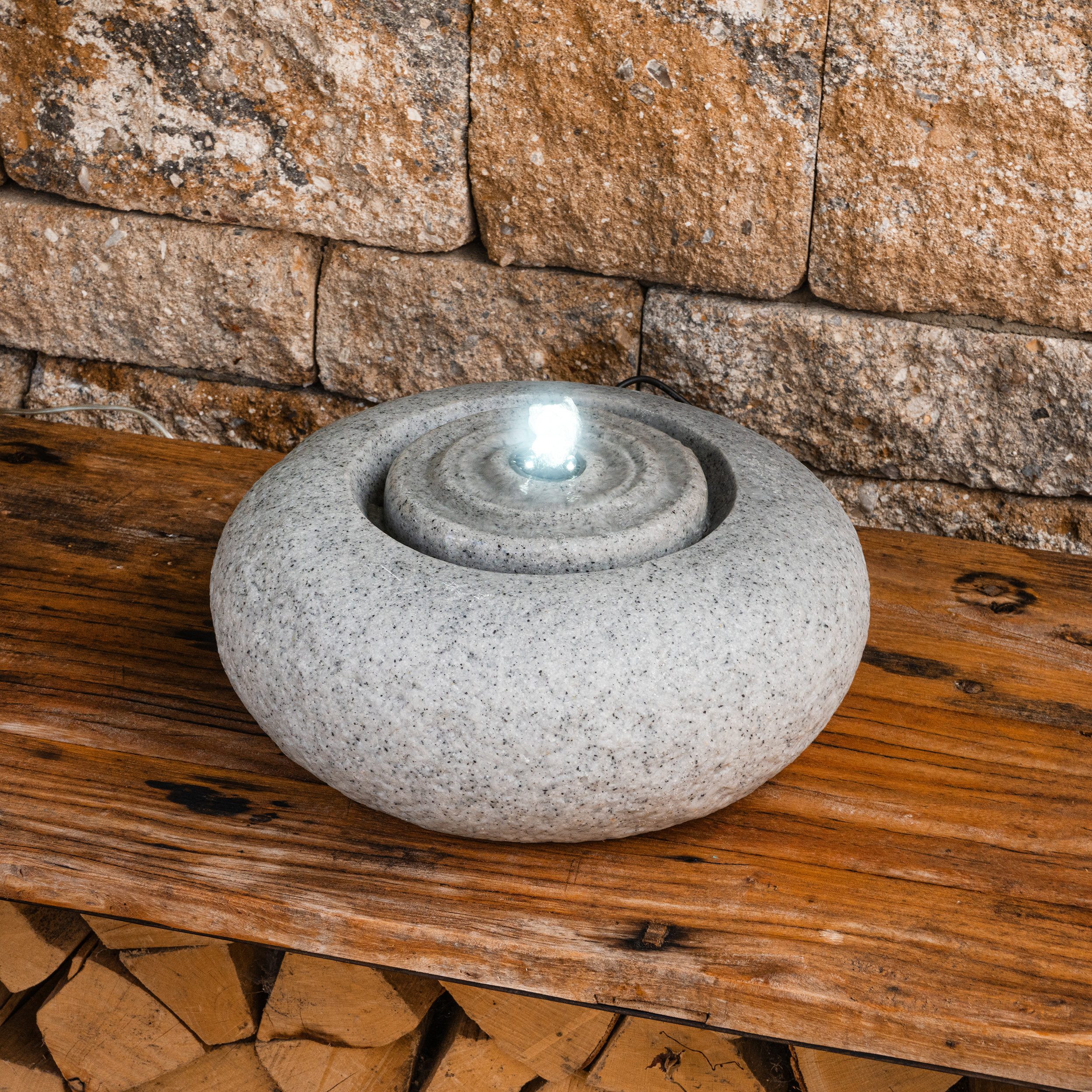 esotec Gartenbrunnen Solar Rundwasserquelle LED-Licht + Akku, 2 Lichtfarben, 31x13cm 101332, (Komplettset)