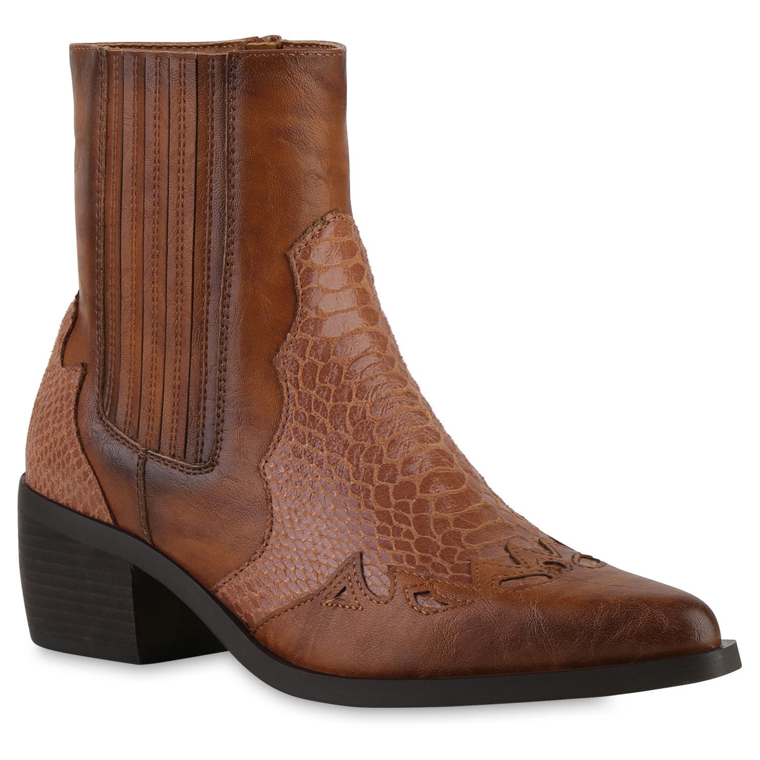 VAN HILL 841855 Cowboy Boots Damen Cowboy Boots Stiefeletten Spitze Holzopt günstig online kaufen