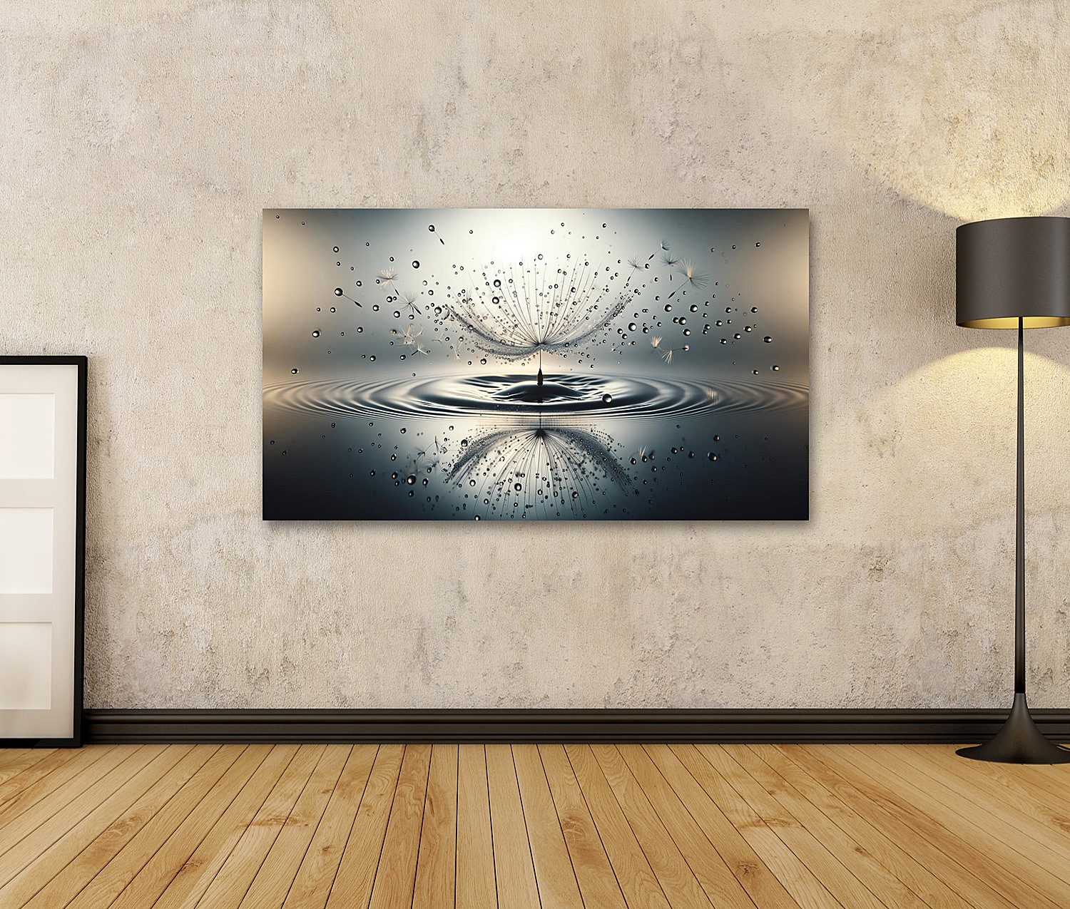 islandburner Leinwandbild Löwenzahnsamenkopf im Wassertropfen günstig online kaufen