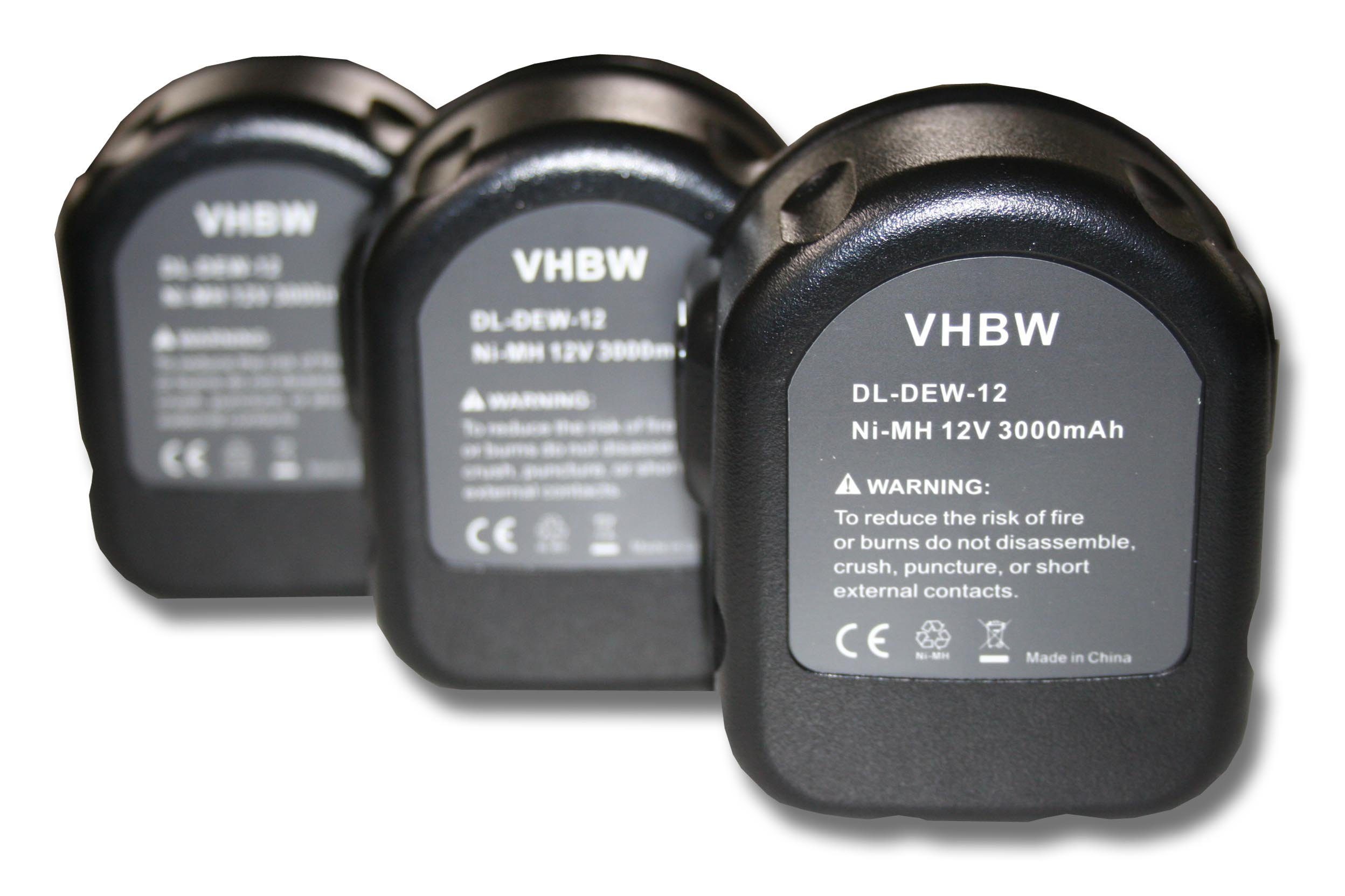 vhbw Akku passend für Kompatibel mit DeWalt DW953RFK2, DW965, DW965K, DW970, DW965K-2, DW968K-2, DW971K-2 Elektrowerkzeug (3000mAh, 12V, NiMH) 3000 mAh