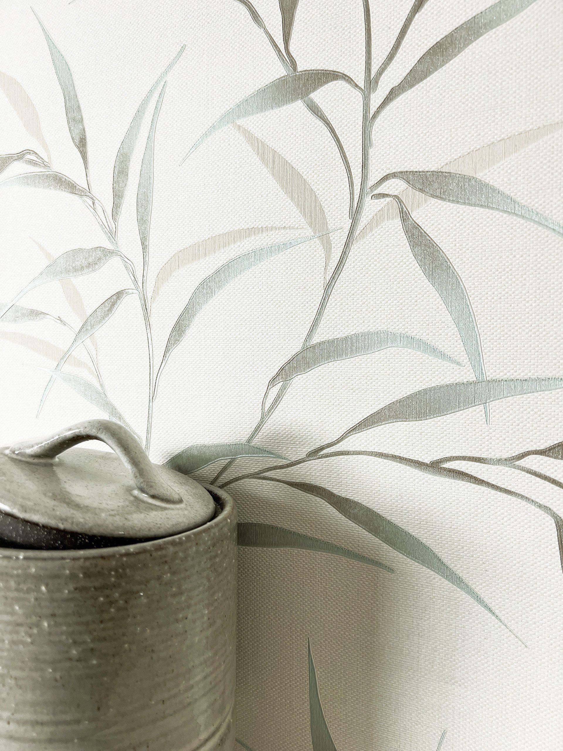 Newroom Vliestapete Aissa Türkis Tapete Mustertapete Blumen, Zweige, Blätter, strukturiert, Blumentapete