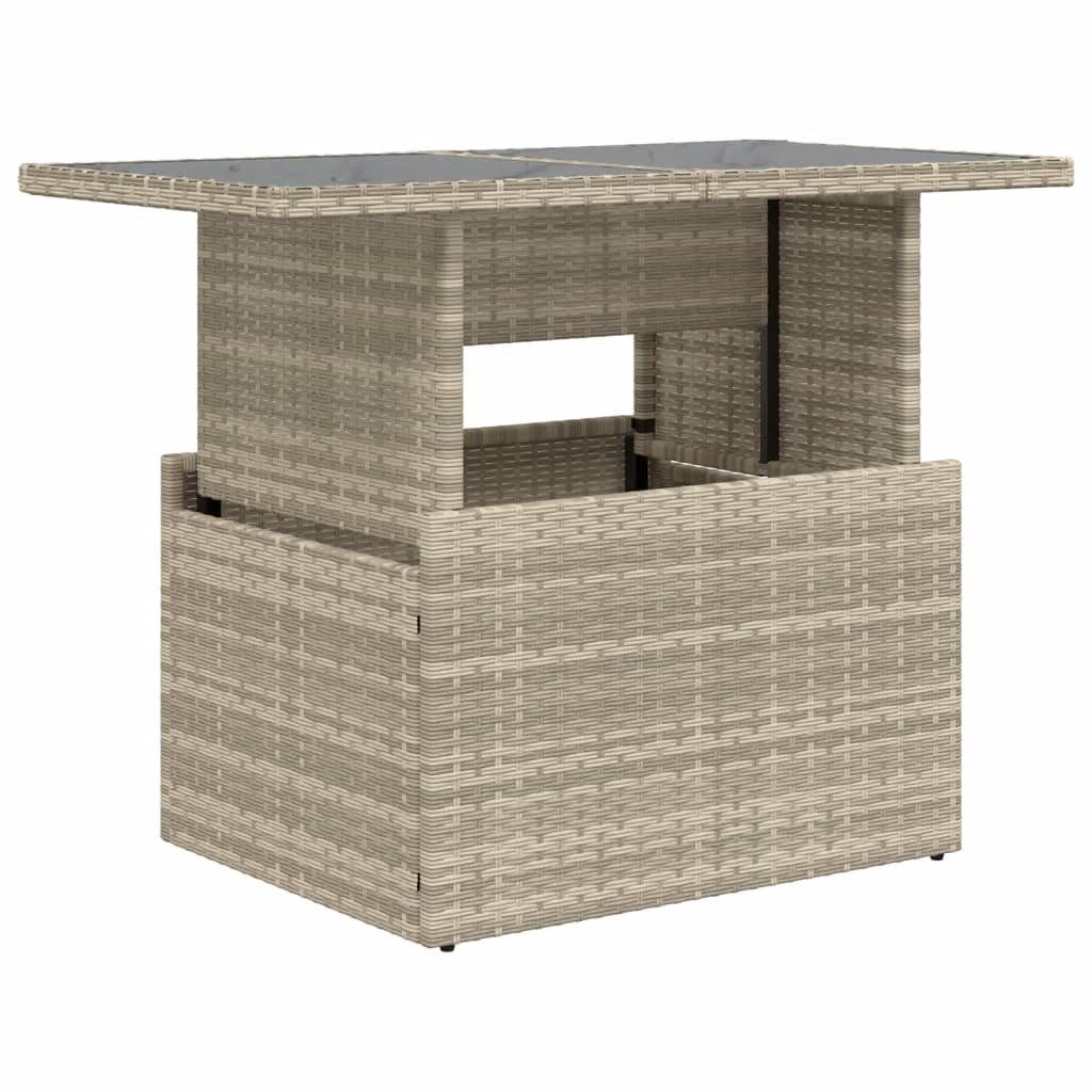 vidaXL Gartentisch, Gartentisch mit Glasplatte Hellgrau 100x55x73 cm Poly Rattan