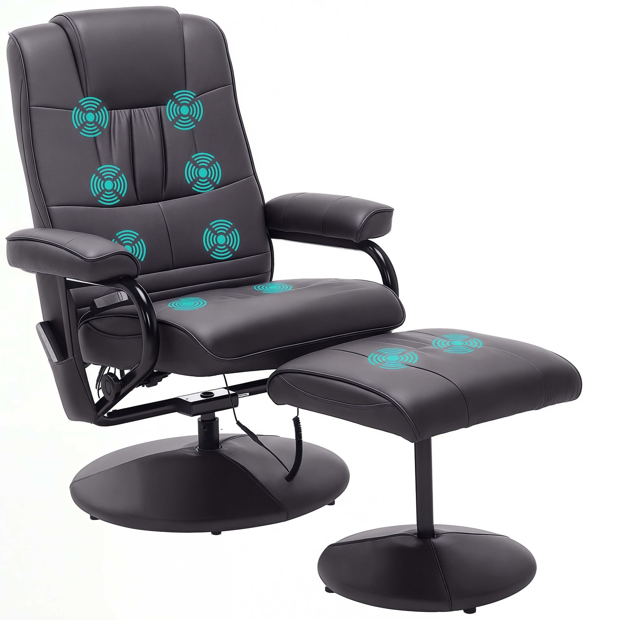 HOMCOM Massagesessel Fernsehsessel, Hocker, aus Kunstleder, Kann sitzen, um 360° drehen (Massagestuhl, 2-St., Relaxliege), für Wohnbereich, Braun