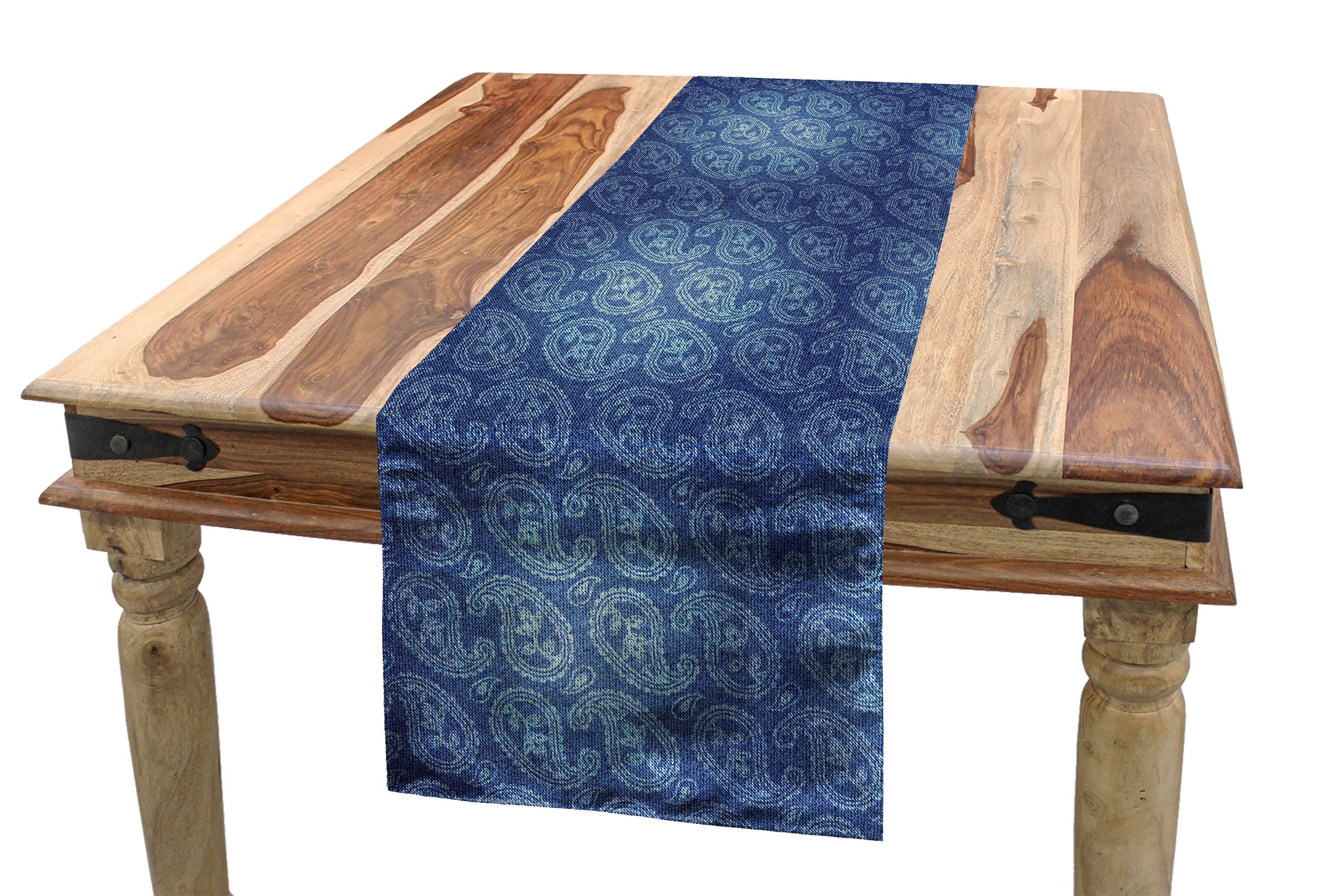 Paisley Dekorativer Esszimmer Abakuhaus Kunst Küche Tischläufer blau Motive Rechteckiger Buta Kurvige Tischläufer,