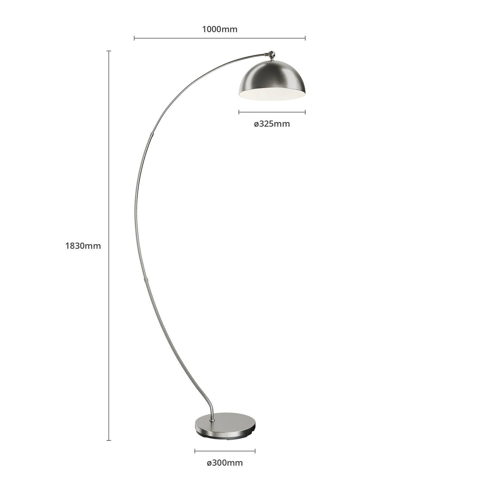 Lindby Bogenlampe Zara, dimmbar, inkl. warmweiß, 1 nickel Eisen, Modern, LED-Leuchtmittel flammig, fest matt, Aluminium, verbaut