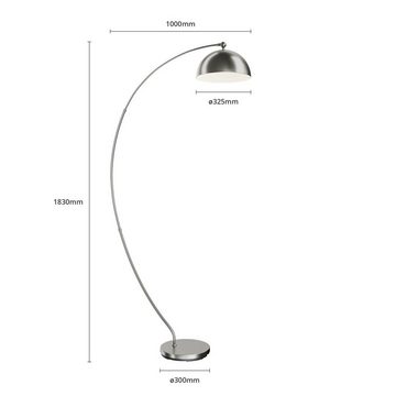 Lindby Bogenlampe Zara, dimmbar, LED-Leuchtmittel fest verbaut, warmweiß, Modern, Eisen, Aluminium, nickel matt, 1 flammig, inkl.