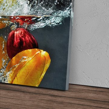 Sinus Art Leinwandbild 120x80cm Wandbild auf Leinwand Obst unter Wasser Orangen Kirschen Küch, (1 St)