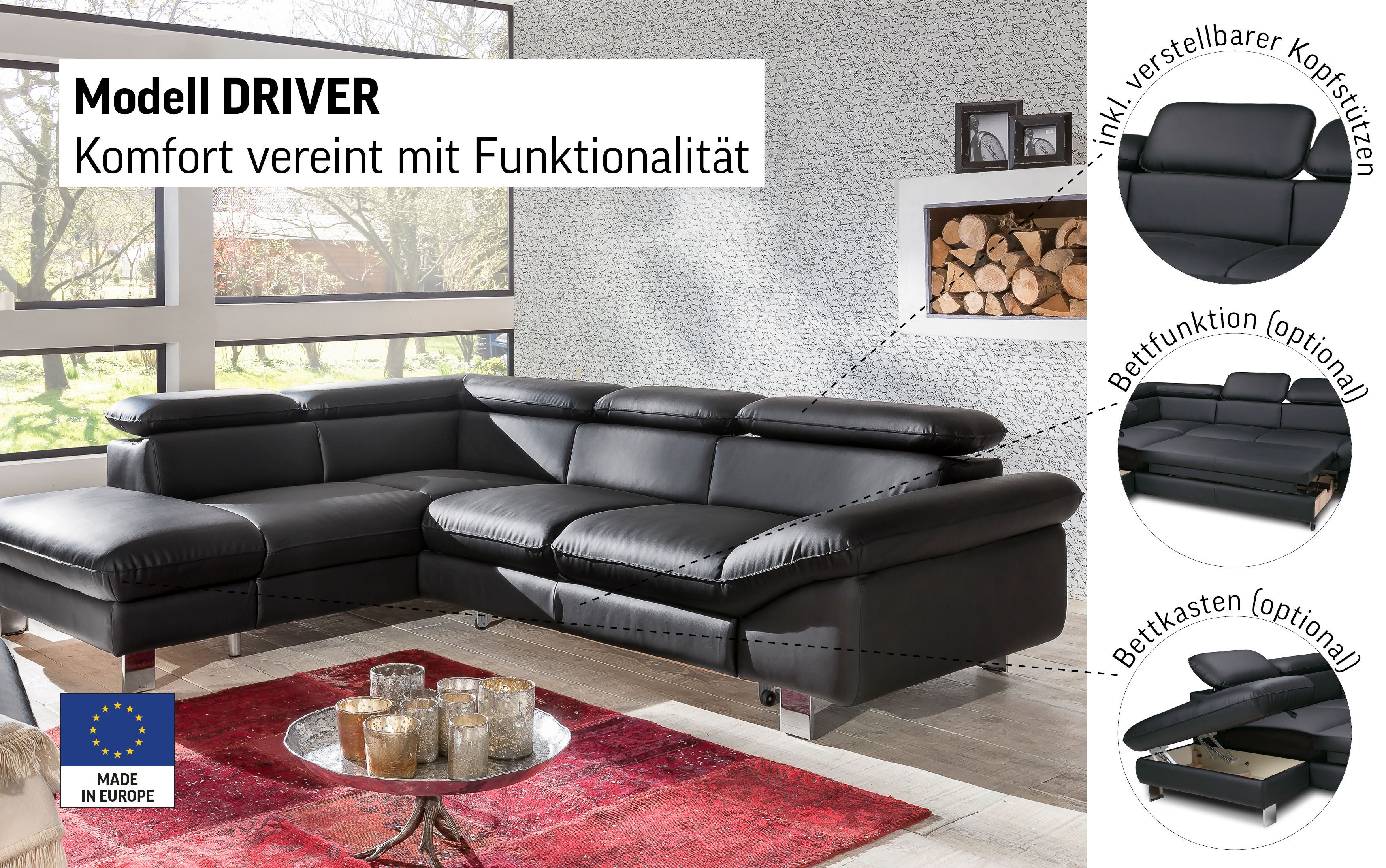 COTTA Ecksofa Driver L-Form, B: 265 cm, Kopfteilverstellung, optional Schlaffunktion & Bettkasten