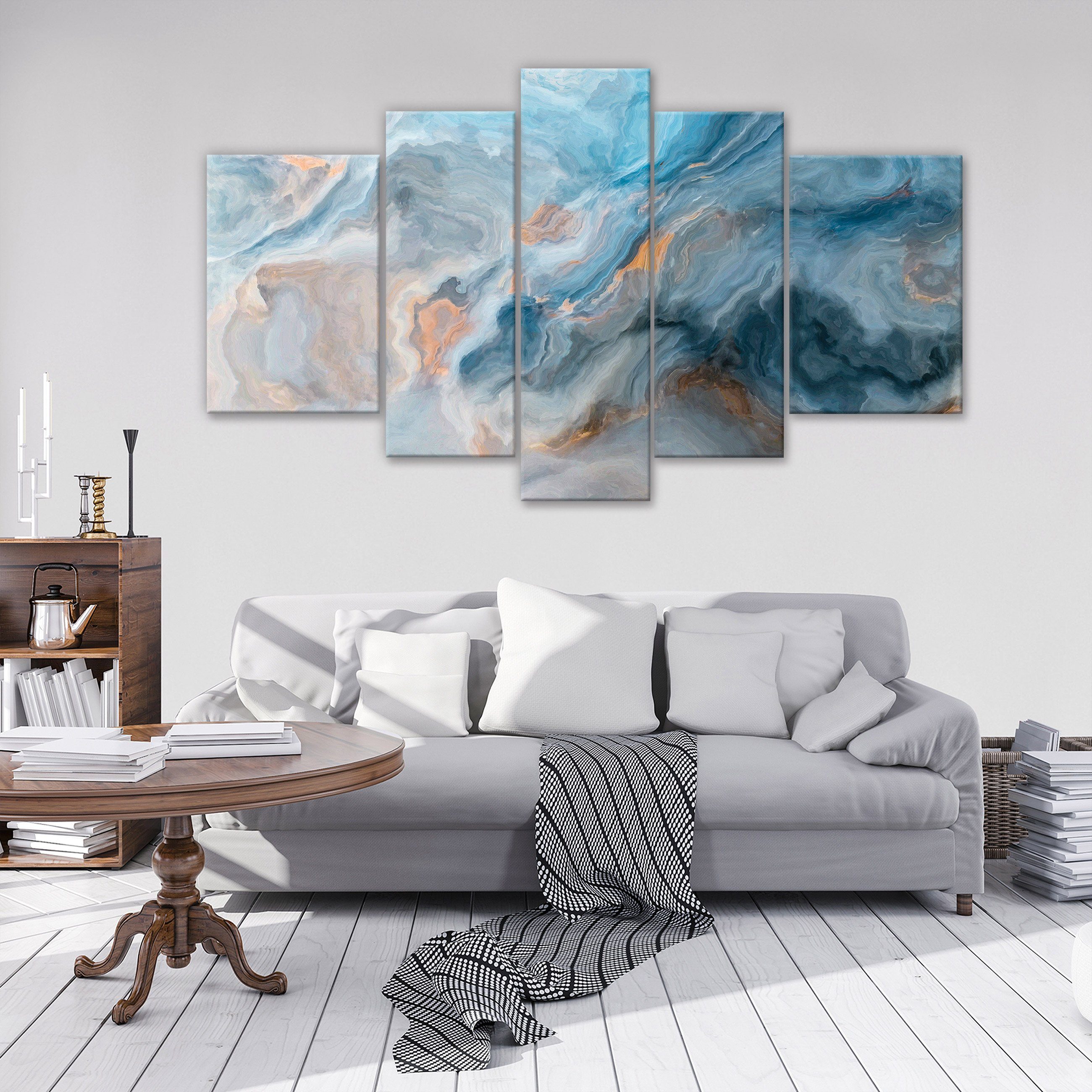 Wallarena Leinwandbild Set Marmor Blau Abstrakt Wandbilder XXL Wand Deko Mo günstig online kaufen