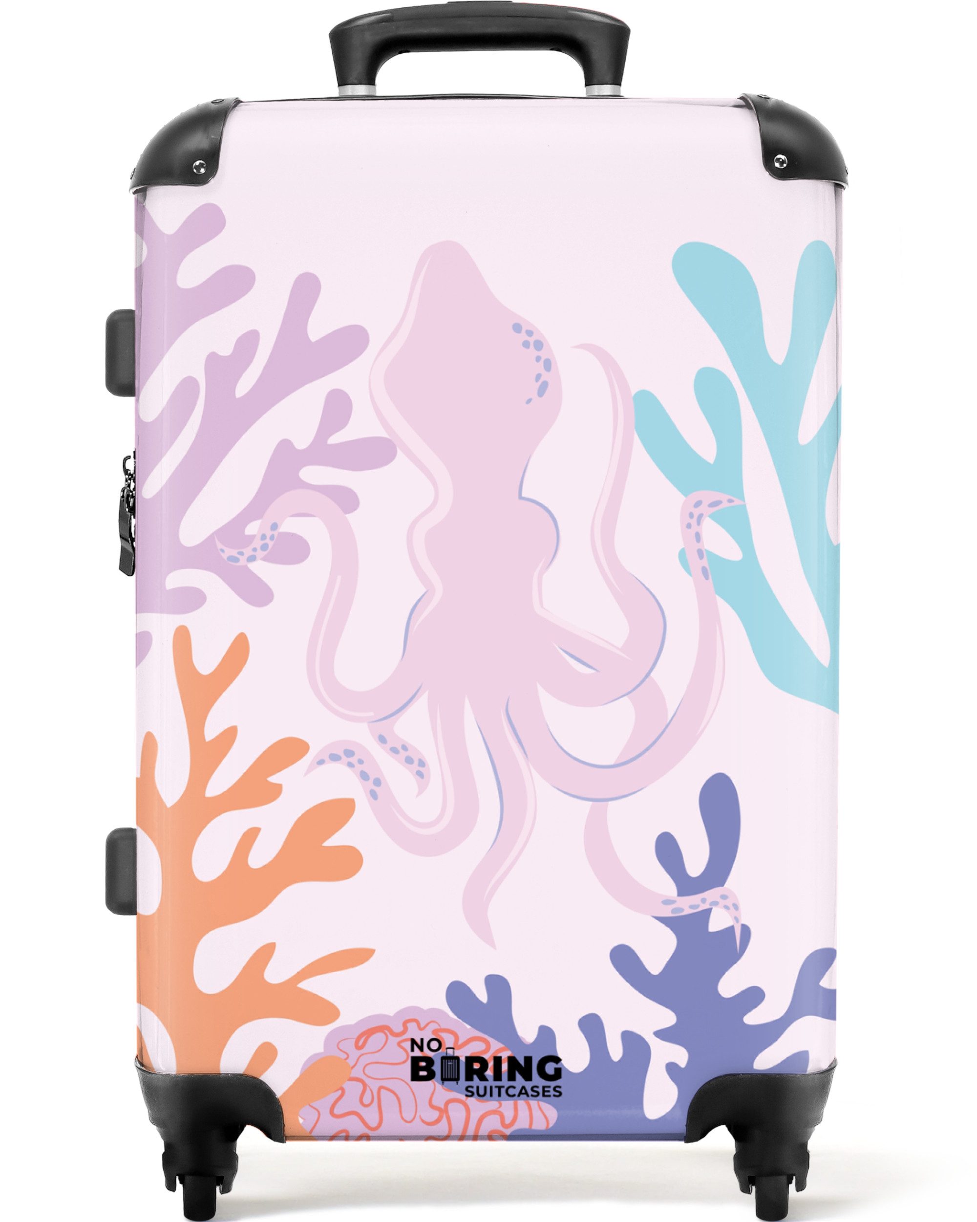 NoBoringSuitcases.com© Hartschalen-Trolley Rosa mit Tintenfisch und günstig online kaufen