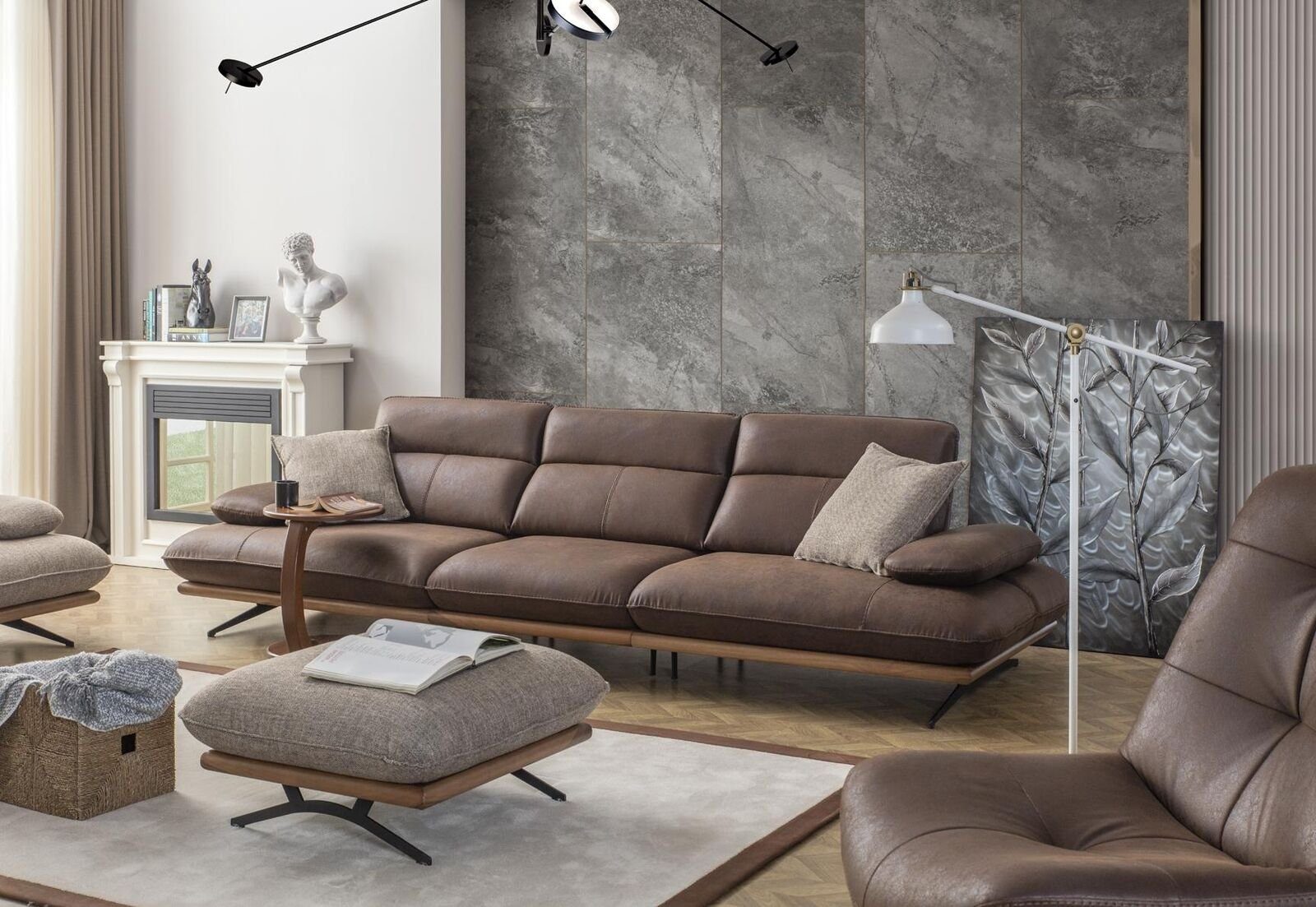 JVmoebel Sofa Viersitziges Sitzer Sofas Sofa Luxus, Kunstleder Wohnzimmer 4 Braun 1 Teile