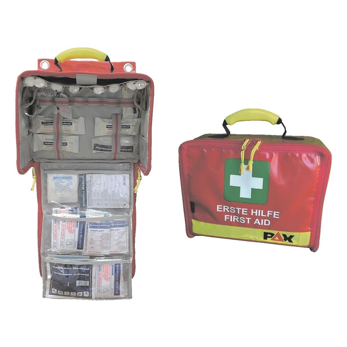 Holthaus Medical Erste-Hilfe-Set Paramedic, Wandtasche mit Füllsortiment nach  DIN 13169, mit Reflektorstreifen, Paramedic Wandtasche DIN13169