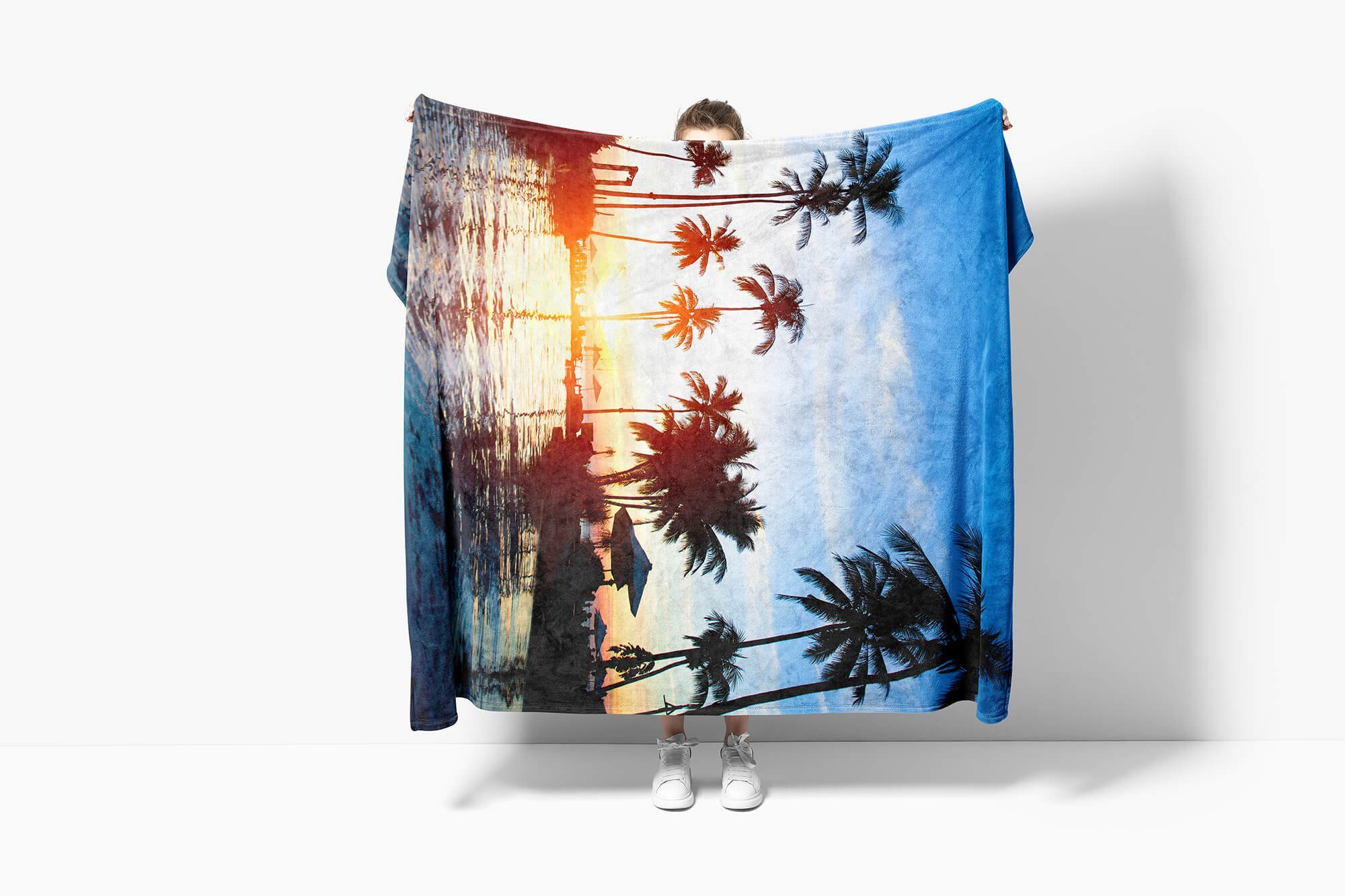 Sinus Art (1-St), Handtücher Handtuch Sonne, Baumwolle-Polyester-Mix Handtuch Fotomotiv Strandhandtuch Saunatuch Palmen Kuscheldecke mit Süden