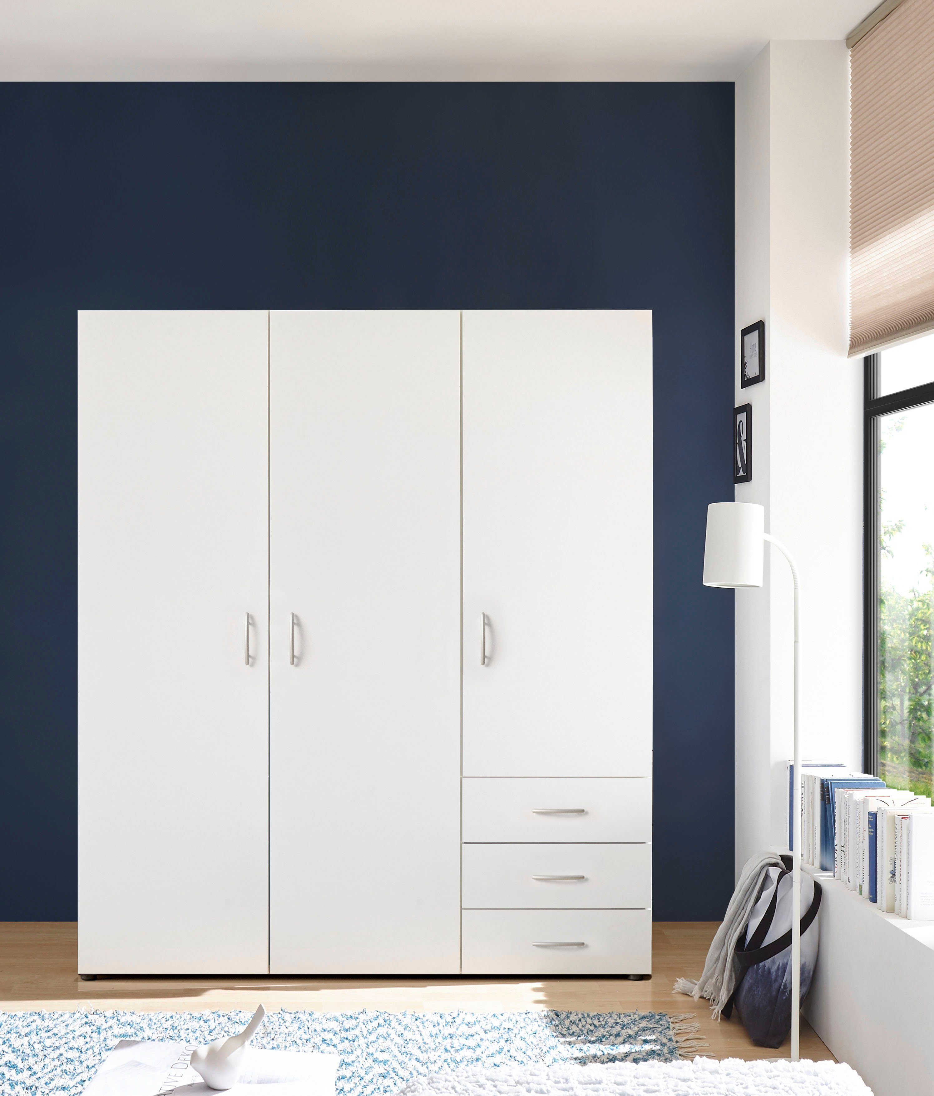 Schlafkontor Drehtürenschrank Harry Schlafzimmerschrank in weiß Kleiderschrank Garderobe mit 3 Schubkästen, in 2 Breiten