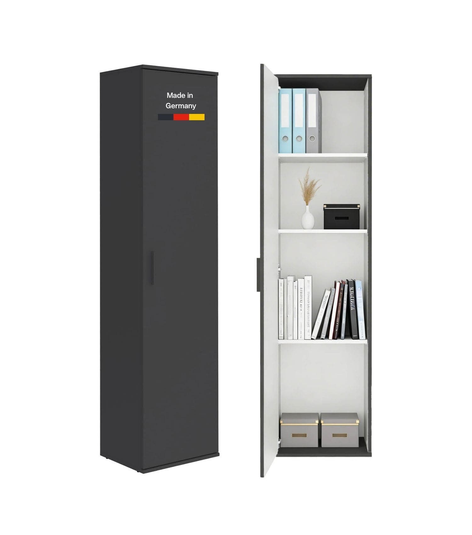mokebo Mehrzweckschrank Der Kompakte schmaler Schrank Besenschrank (42cm breit) Made in Germany, Vorratsschrank, Flurschrank Anthrazit