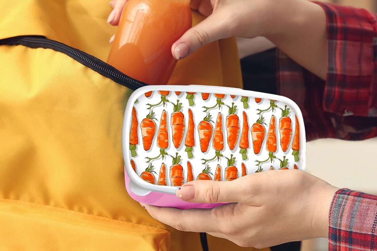 Kinder, Brotbox Kunststoff, Gemüse rosa Erwachsene, Lunchbox - MuchoWow - (2-tlg), Mädchen, für Muster, Karotte Brotdose Kunststoff Snackbox,