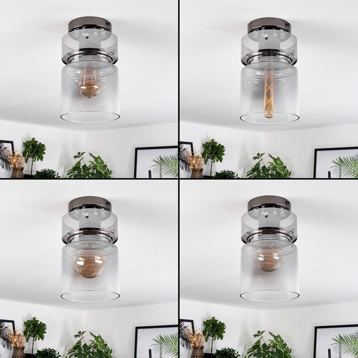 hofstein Deckenleuchte 1-flammige Deckenlampe aus Metall/Glas in Chrom-/Rau günstig online kaufen