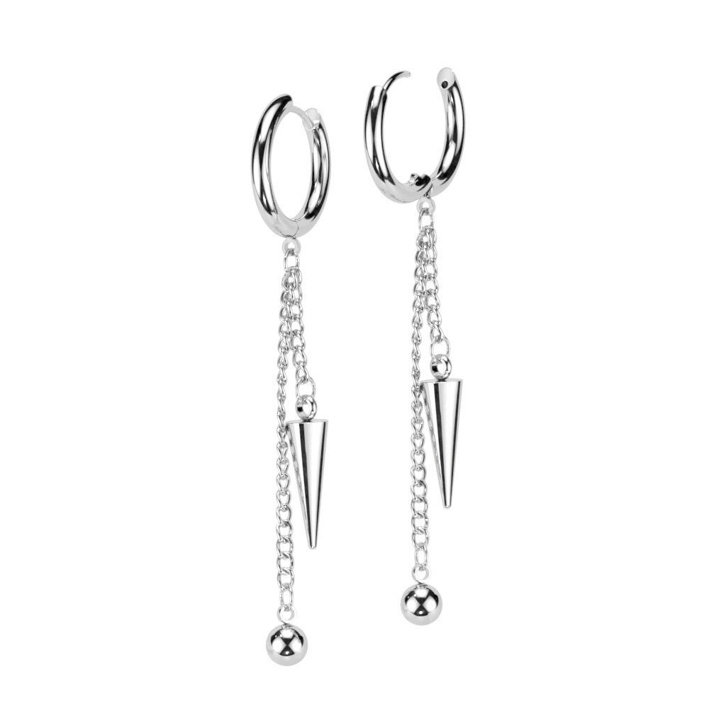 Creolen-Set Creolen mit zwei Ketten-Anhängern Kugel Kegel Edelstahl Damen Silber
