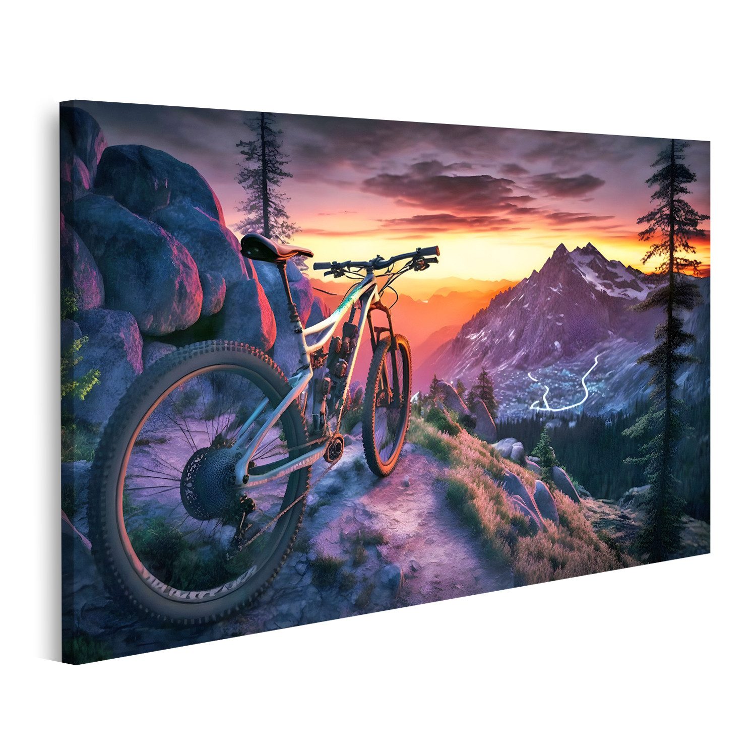 islandburner Leinwandbild Mountainbiker Sonnenuntergang Sport Fahrrad Landschaft Lands Bilder