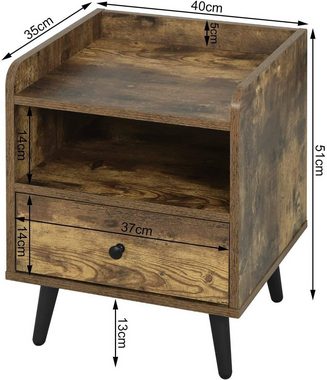 Woltu Nachttisch (1-St), mit Schublade und Fach, aus Holz Metall, Vintage