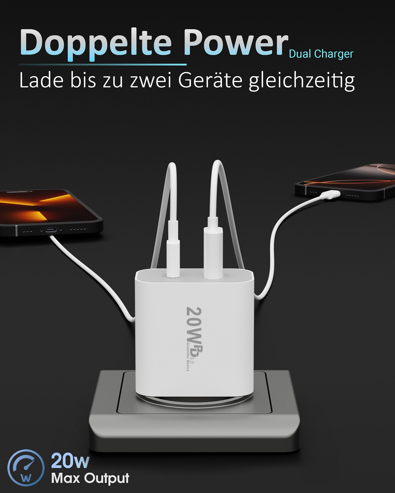 GreenHec MagSafe + 20w Dual Charger Wireless Ladegerät Adapter Netzteil Schnelllade-Gerät (0,00 mA, Spar-Set, 20w Dual Charger + 15w MagSafe Ladegerät, für Apple iPhone 17 16 15 14 13 12 Pro Max mini Plus Ladepad)