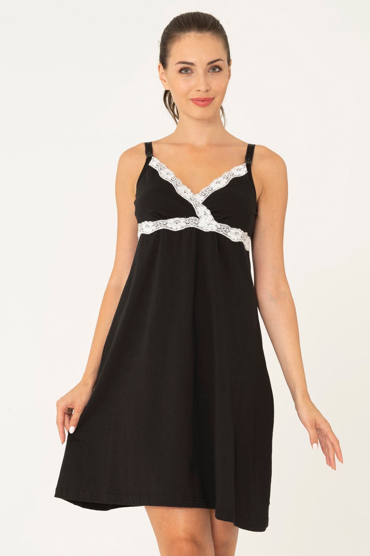 For You Moda Schlafanzug Schwarzes Stillkleid Nachthemd günstig online kaufen