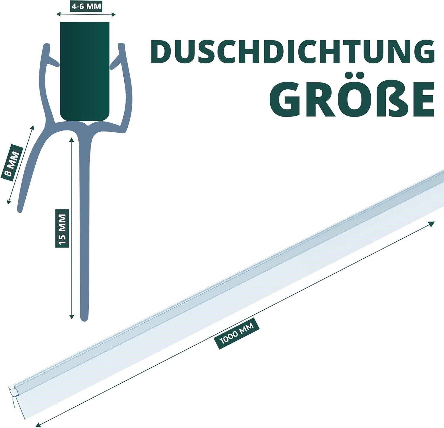 Montegoni Duschdichtung 2x100CM PVC Duschtürdichtung für 4mm 5mm 6mm Glasstärke, L: 100 cm, (2er Set), Ersatzdichtung für Duschtüren